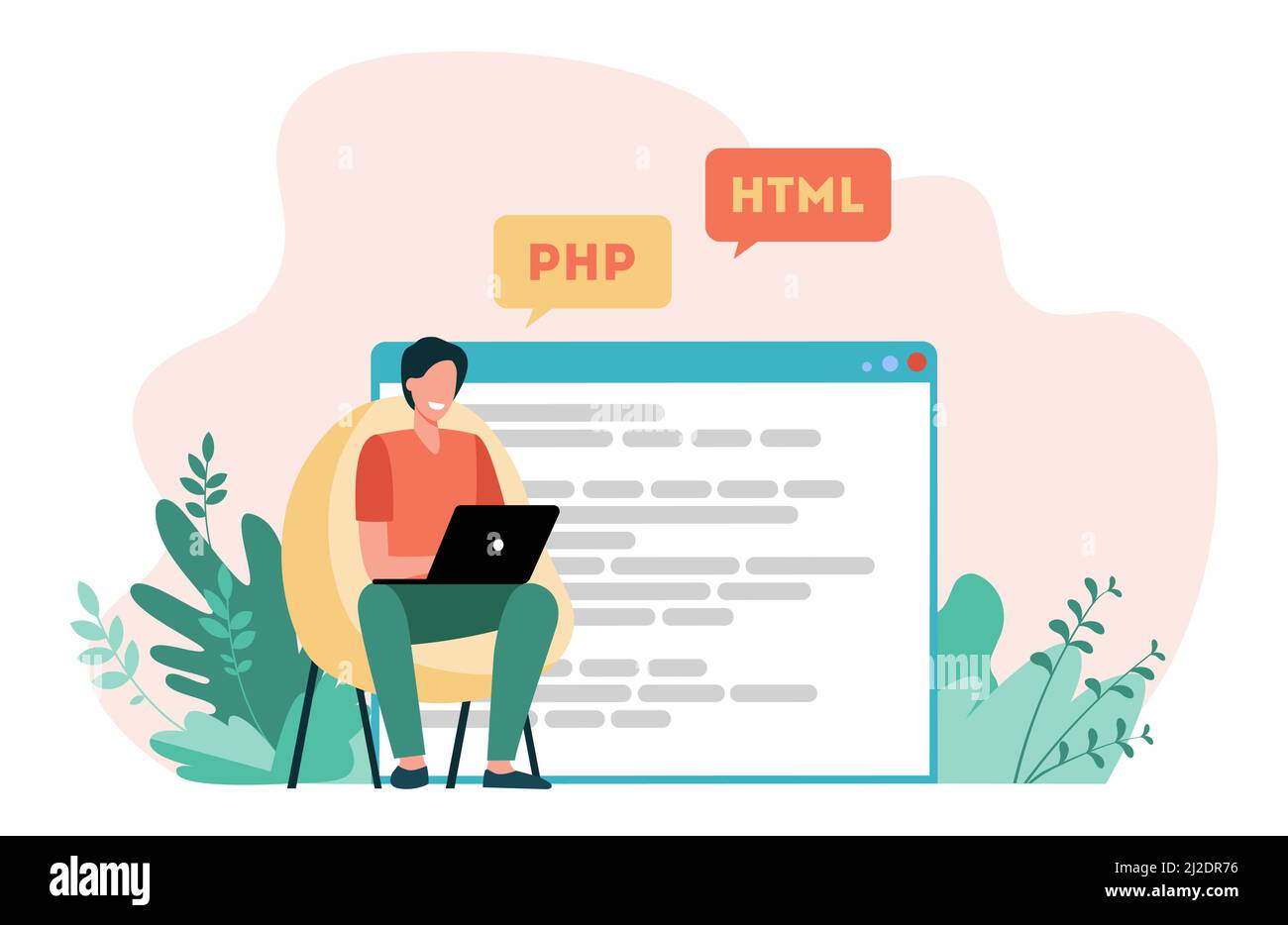 Developer writing code for website. Laptop, computer, designer flat ...