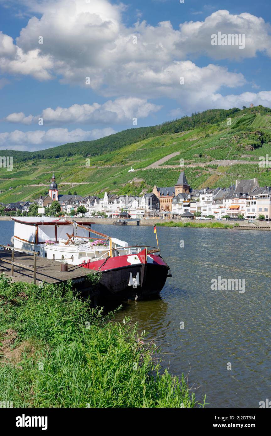 Wine Village of Zell,Mosel River,Mosel Valley,Germany Stock Photo