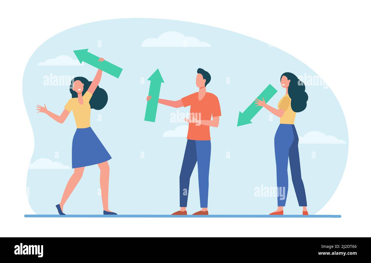People standing and holding arrows. Sign, up, down flat vector ...