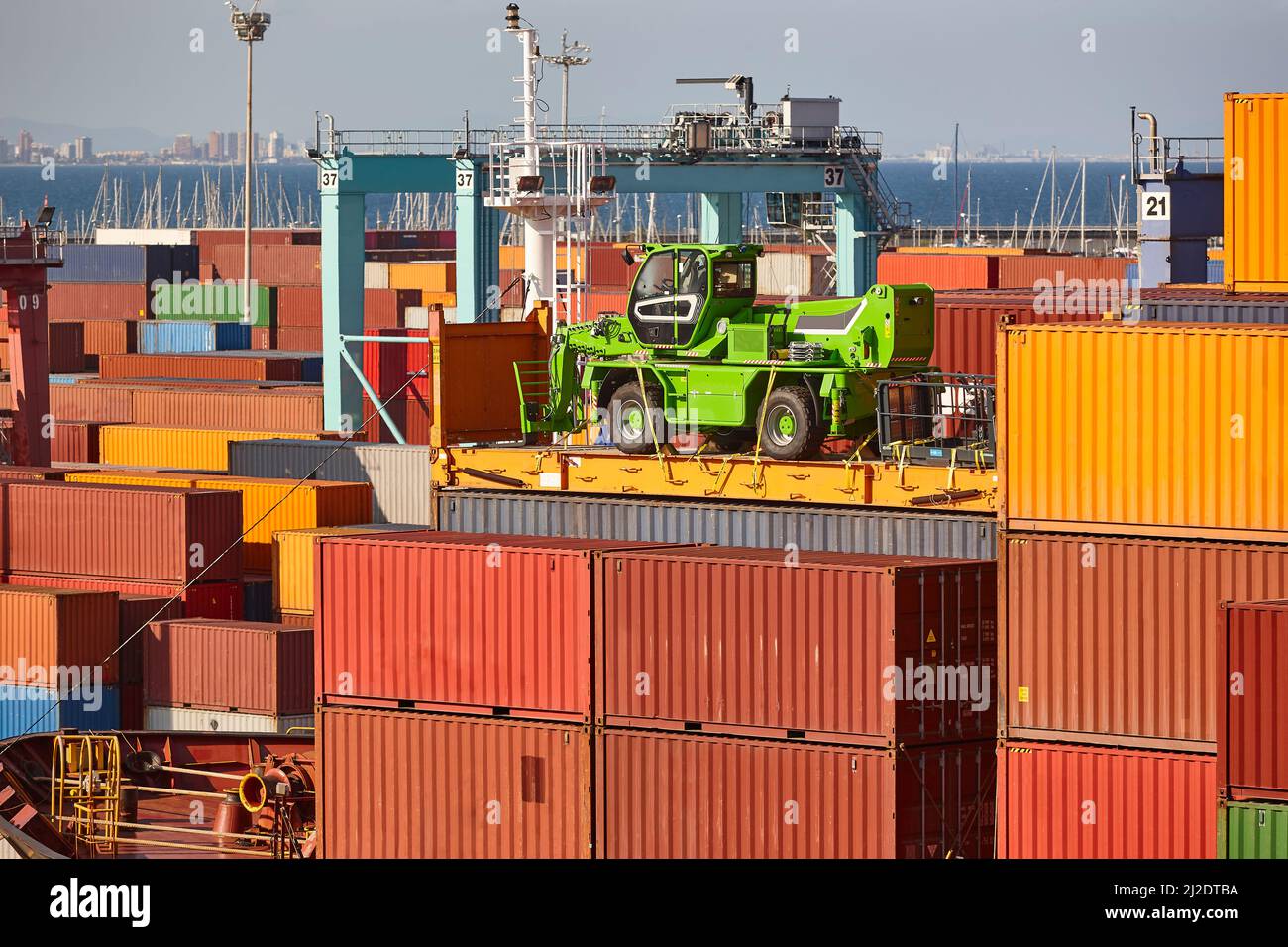 Containers on a vessel. Global market. Cargo shipping. International