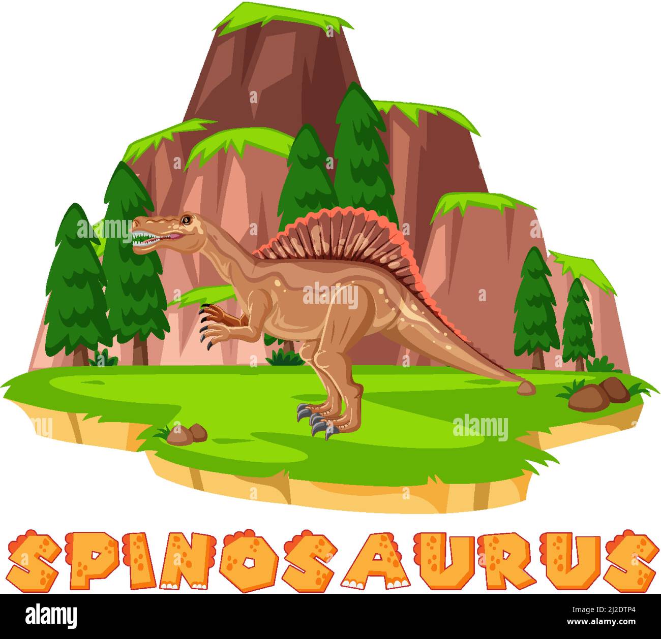 Prehistoric island with spinosaurus illustration Stock Vector