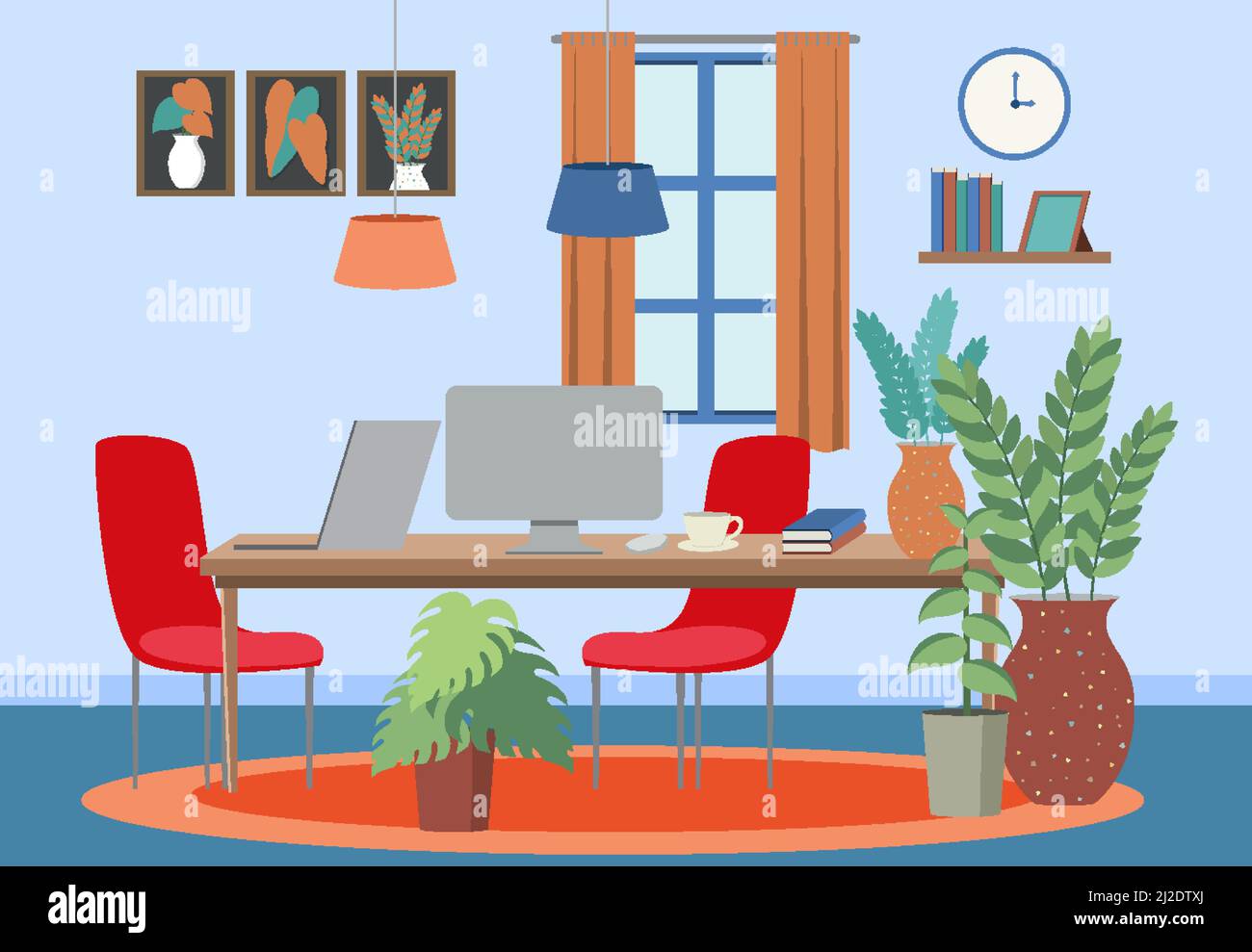 Workplace interior in flat design concept illustration Stock Vector ...