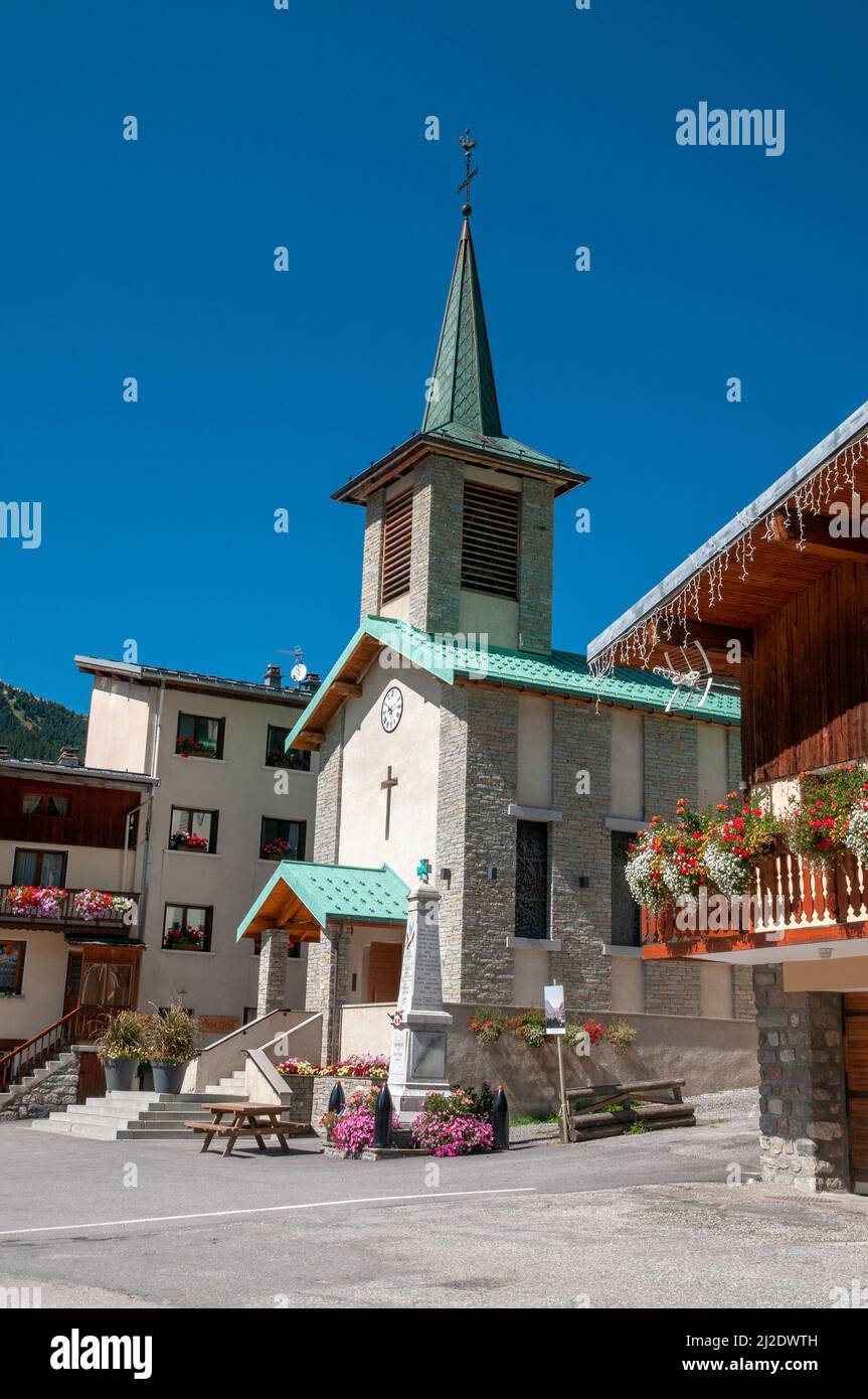 The new built church, Pralognan-la-Vanoise, Savoie (73), Auvergne-Rhone-Alpes, France Stock Photo