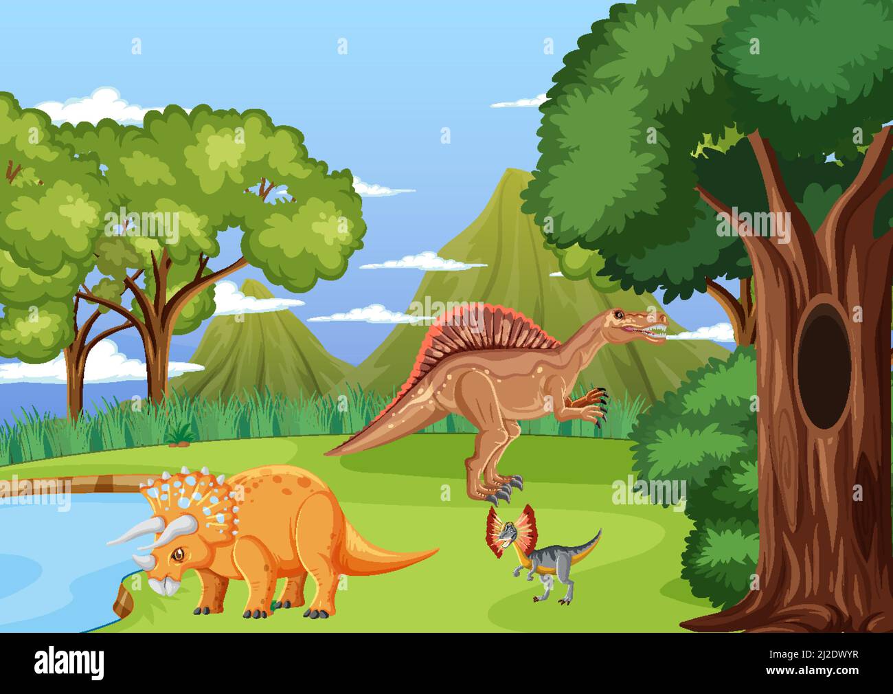 Scene with dinosaurs in forest illustration Stock Vector Image & Art ...