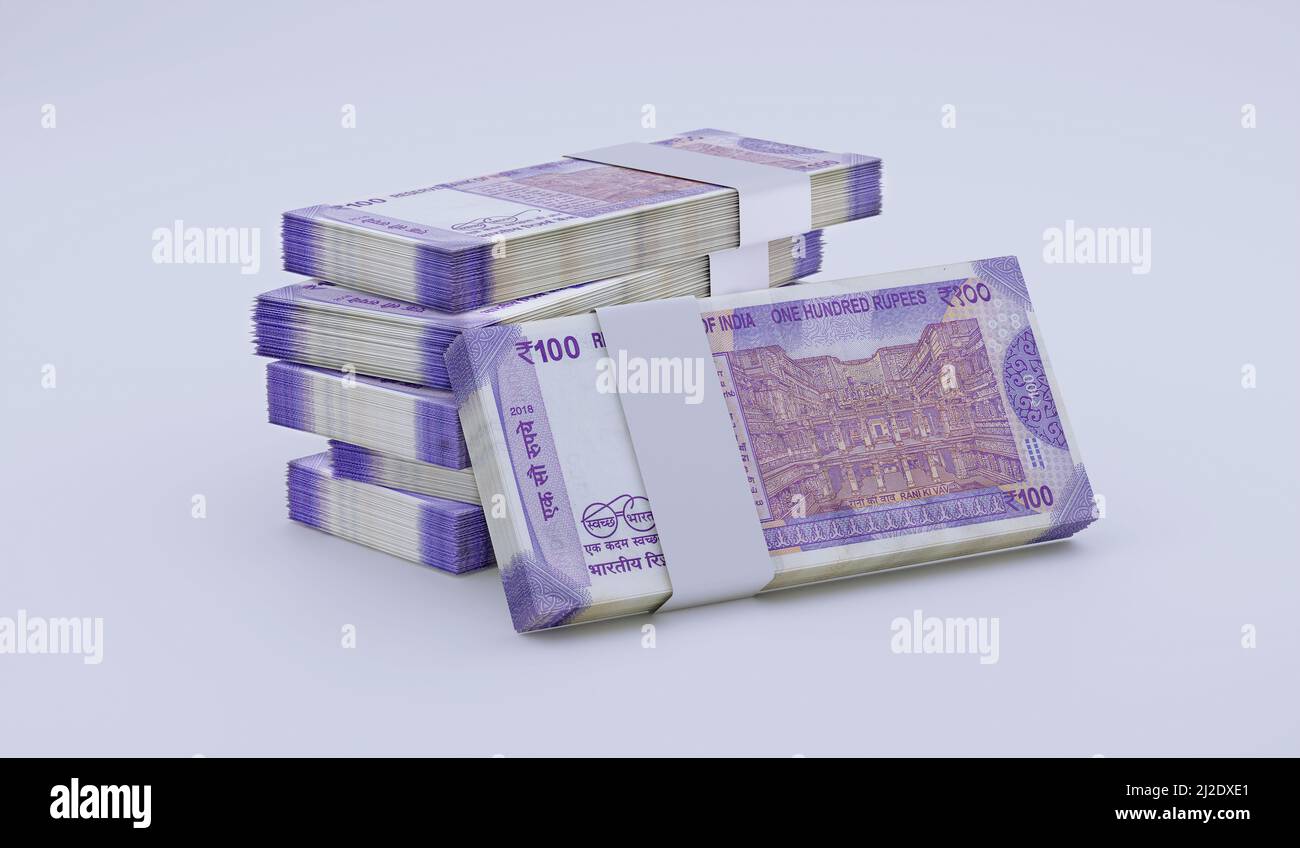 Indian Rupee 100 INR Currency Note Bundles 3D Illustration Stock indian-rupee-100-inr-currency-note-bundles-3d-illustration-stock