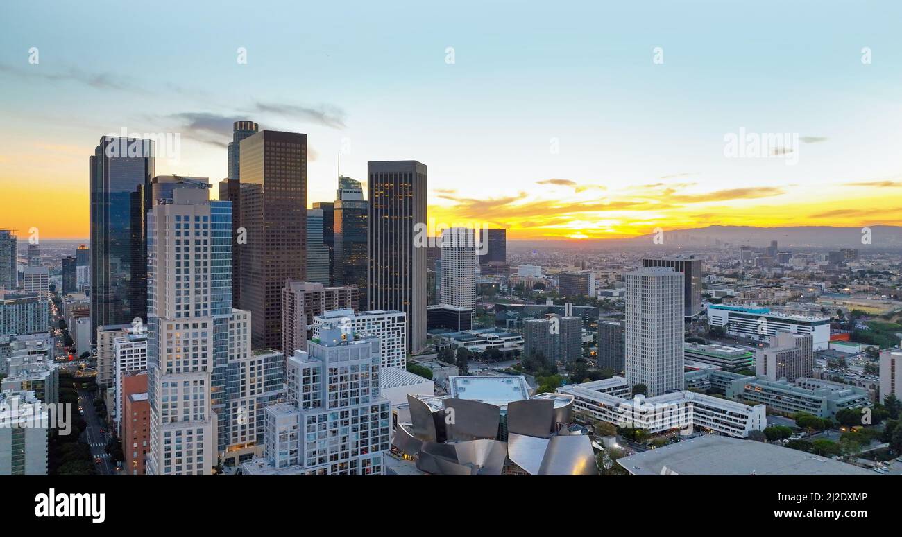Los angeles panoramic city. Los Angeles downtown skyline, business