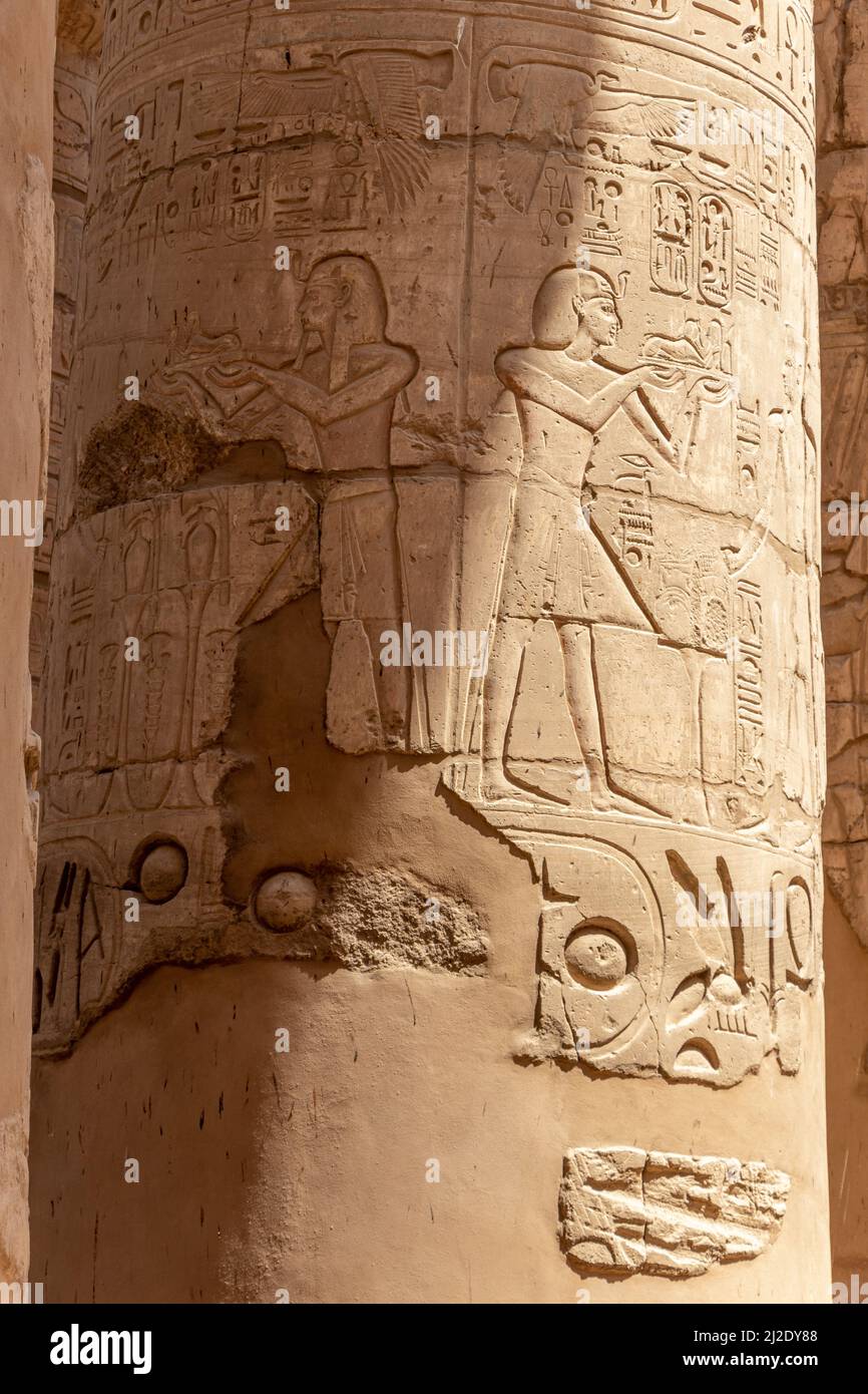 Massive columns inside beautiful Egyptian temple in Luxor with ...