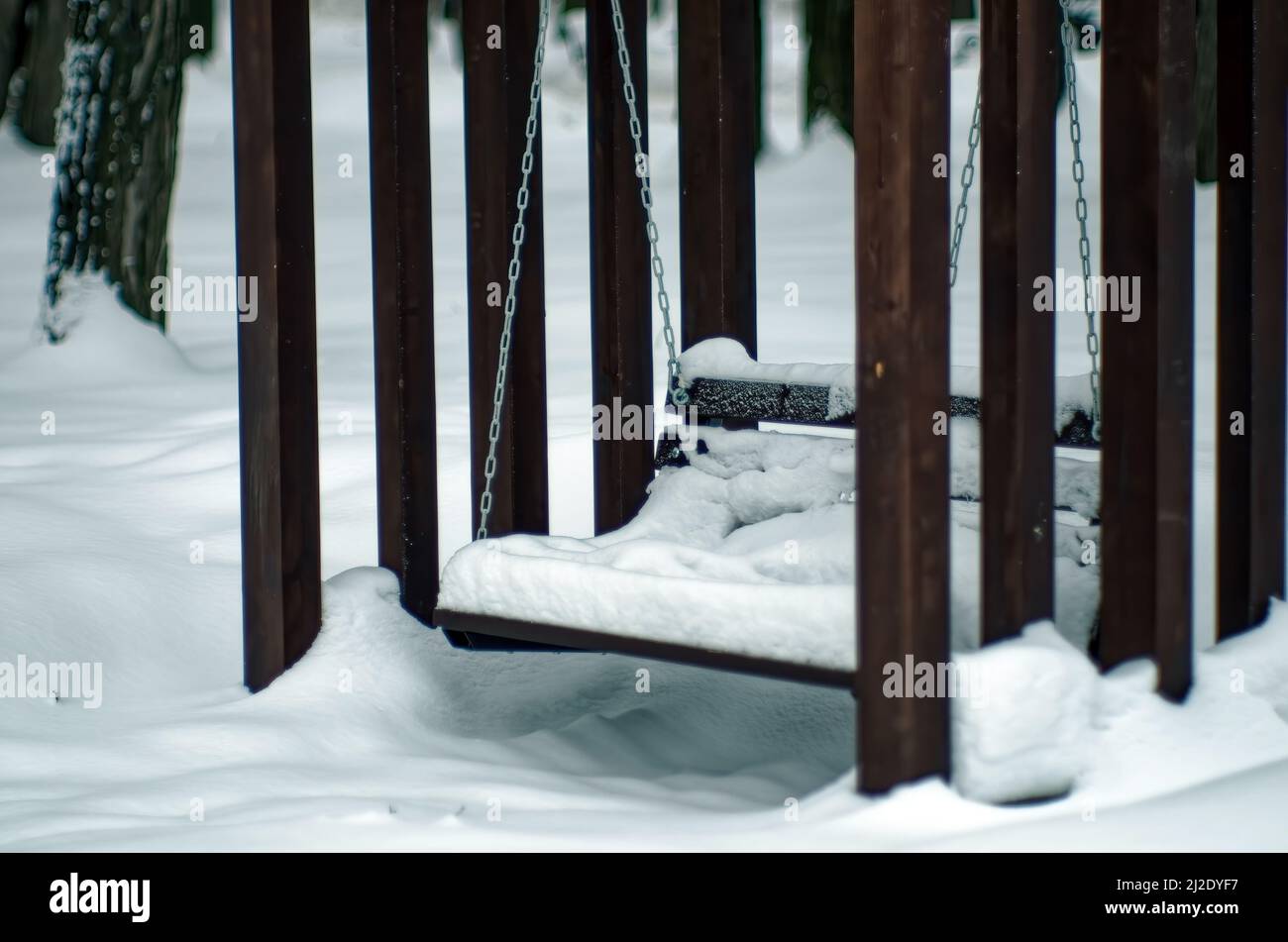 children's playground in the park, in winter Stock Photo