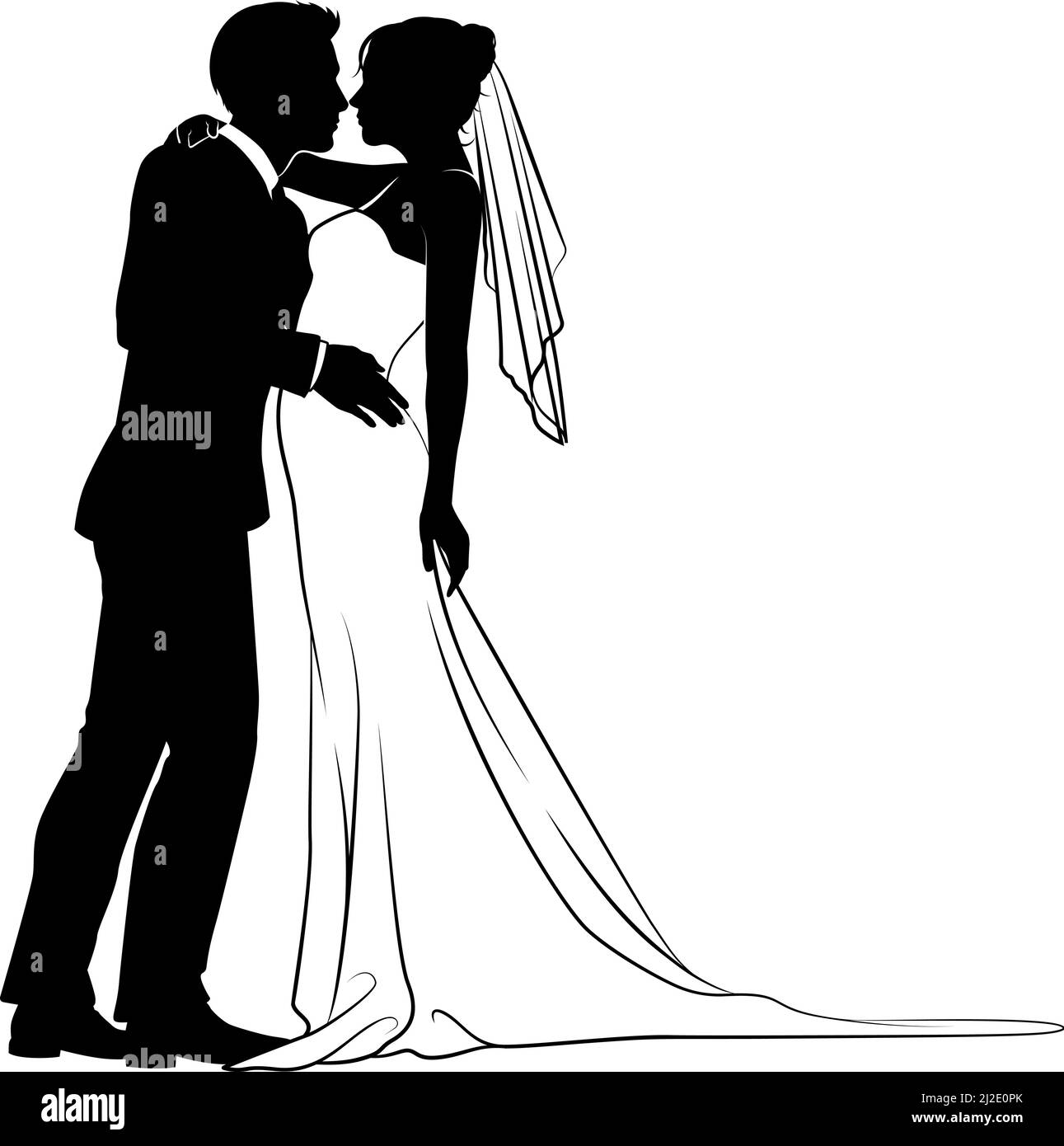 Bride And Groom Couple Wedding Dress Silhouettes Stock Vector Image ...