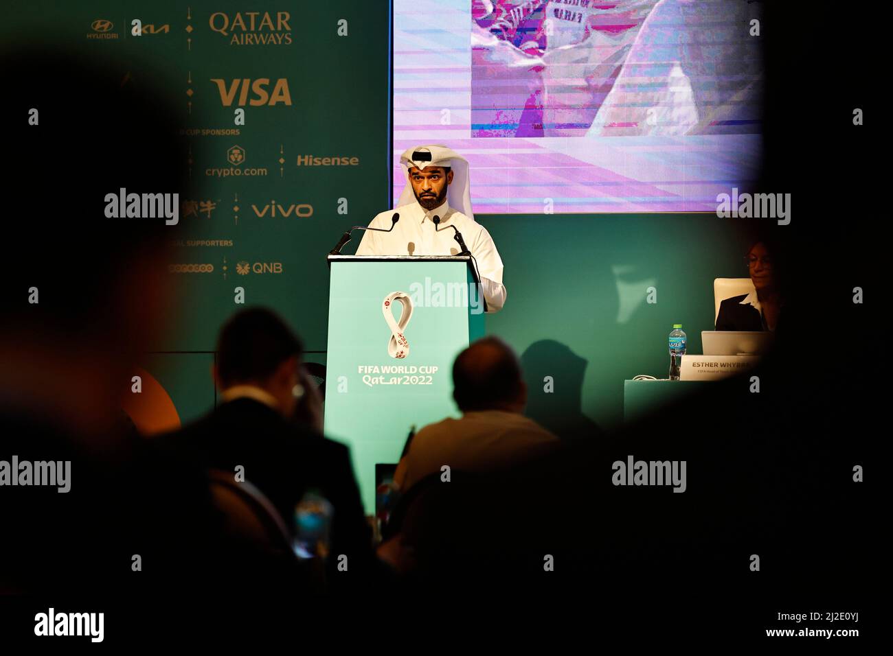 Soccer Football - World Cup - FIFA Teams Seminar - Kimpinsky Hotel, Doha, Qatar - April 1, 2022 Secretary General of the Supreme Committee for Delivery and Legacy, Hassan Al-Thawadi during the FIFA Teams Seminar REUTERS/Hamad I Mohammed Stock Photo
