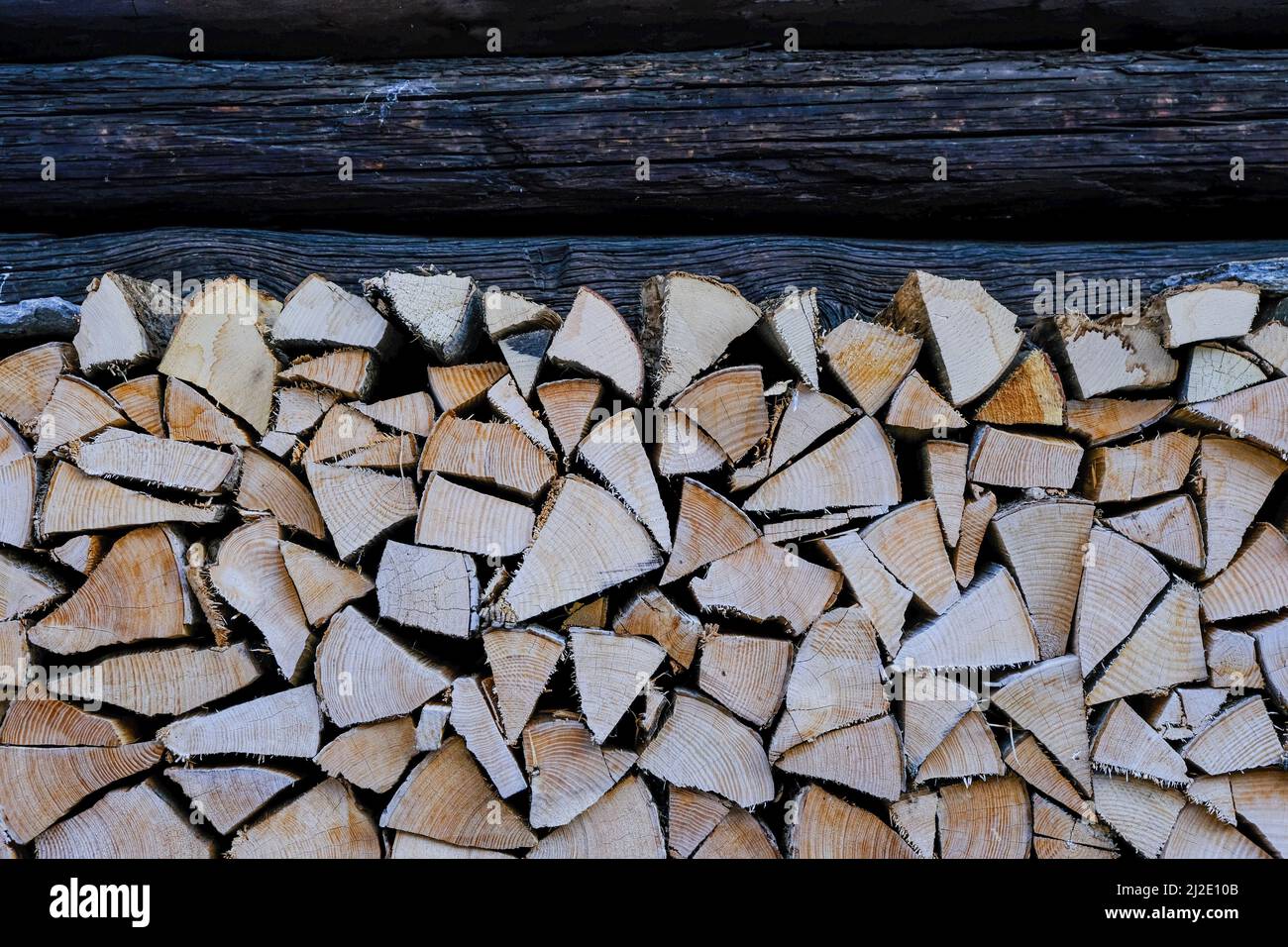 Woodpile in Calanca Valley, Ticino region, Switzerland Stock Photo