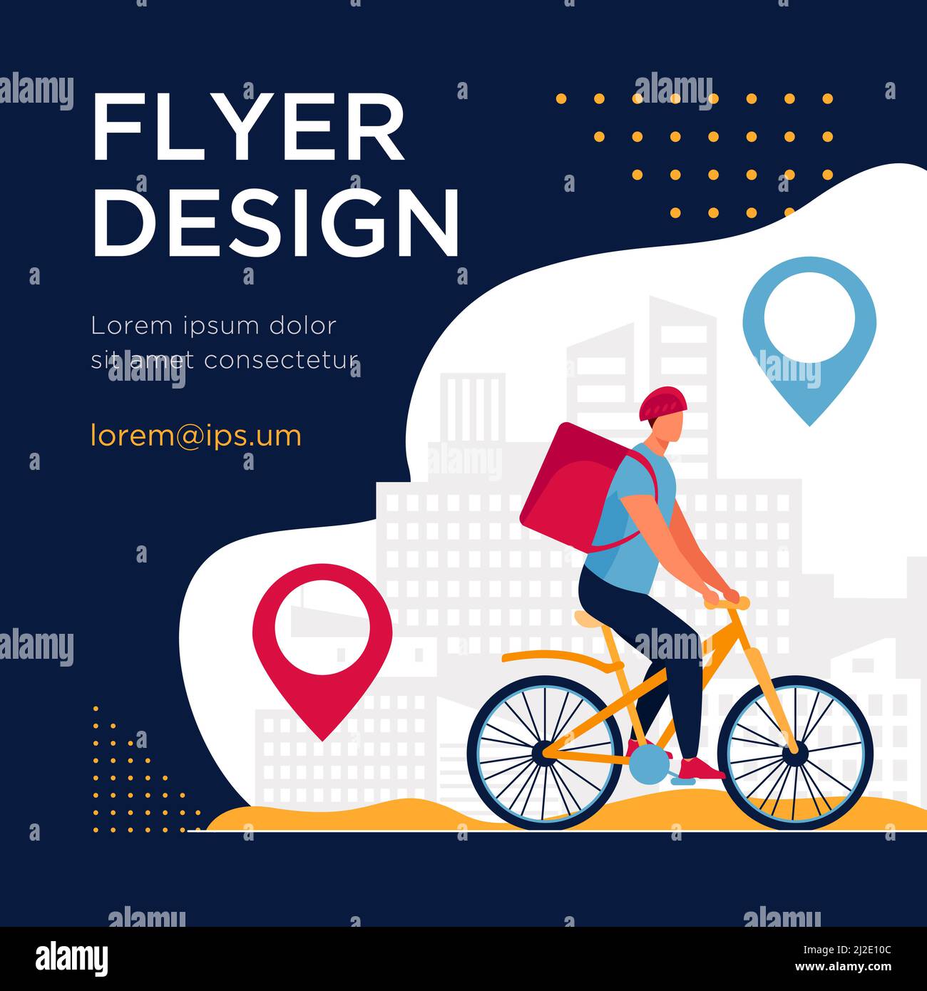 Cyclist delivering food to customers in city. Pin, route, town flat vector illustration. Transportation and delivery service concept for banner, websi Stock Vector