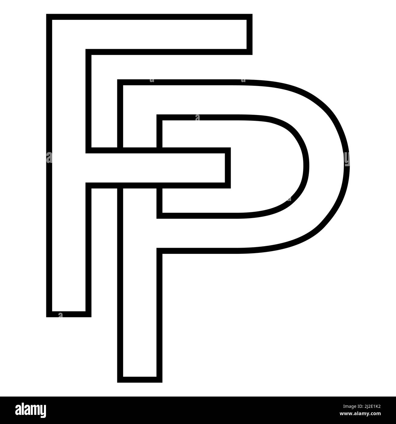 Logo sign, fp pf icon, nft fp interlaced letters f p Stock Vector