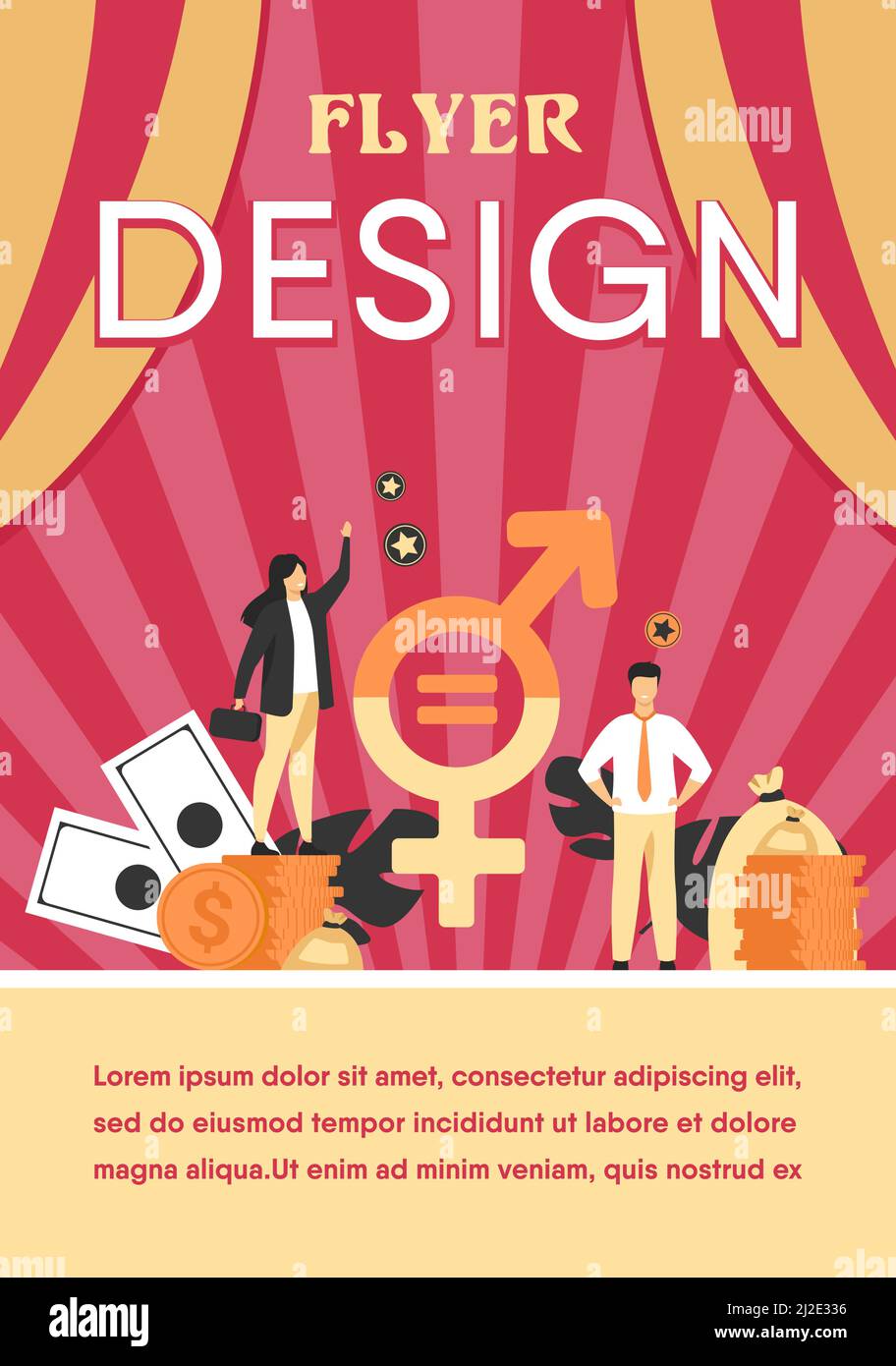 Gender wage equality in business isolated flat vector illustration. Happy female and male tiny characters working together with respect. Diversity, to Stock Vector