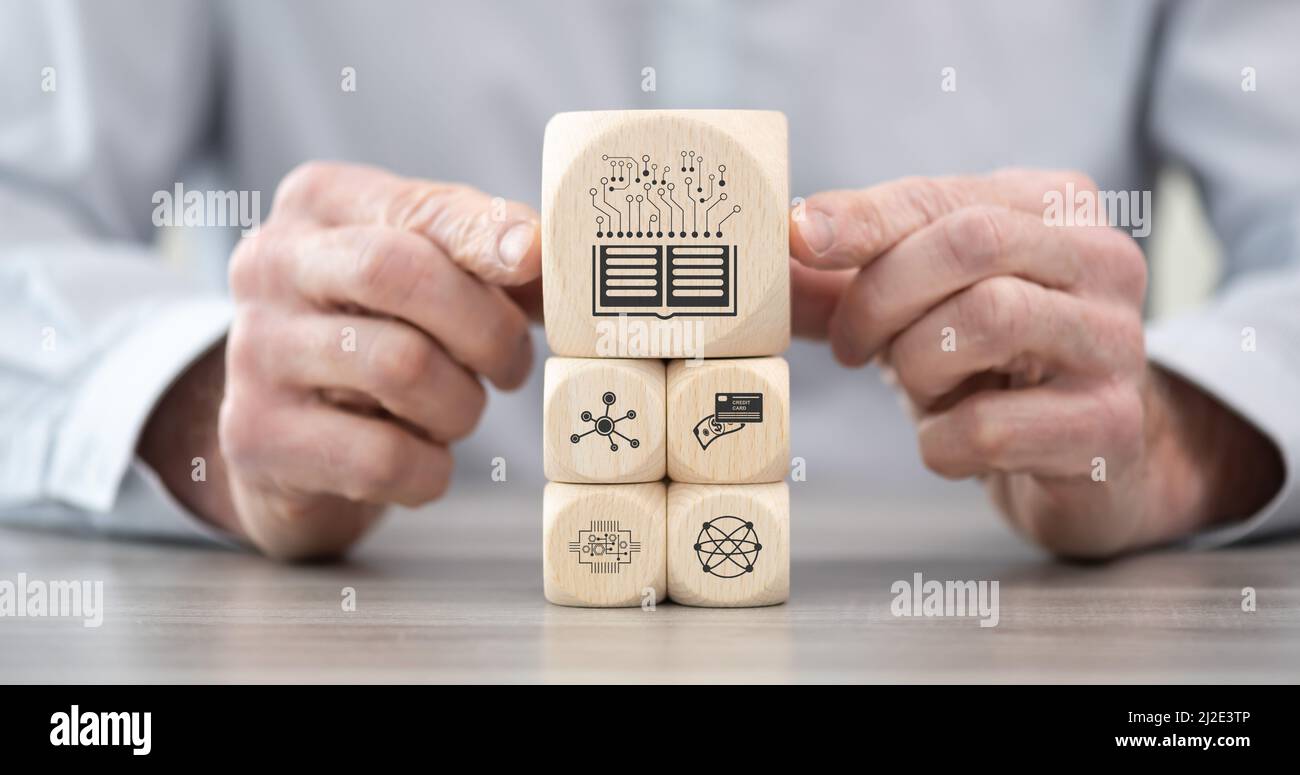 Wooden blocks with symbol of digital disruption concept Stock Photo - Alamy