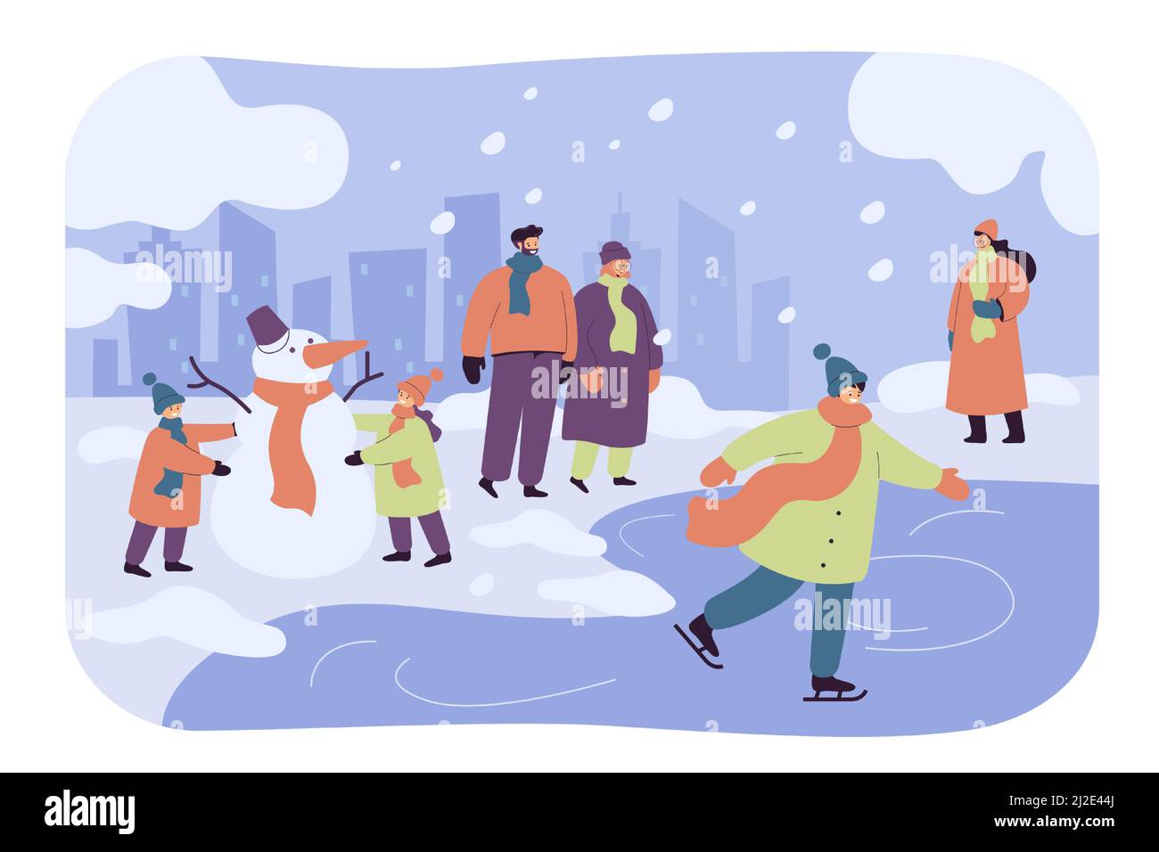 Happy people walking and having fun in winter park isolated flat vector ...
