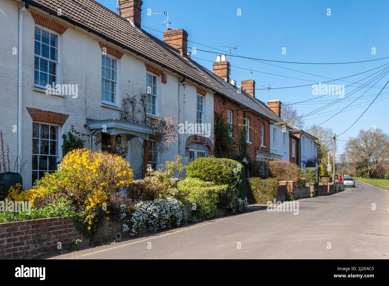 Houses on Hunts Common, a road in Hartley Wintney village, Hampshire