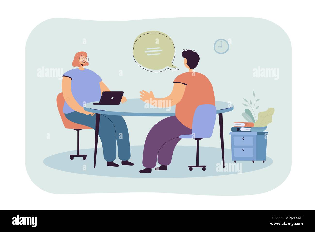 Hr Manager Talking With Candidate At Job Interview Flat Vector Illustration Cartoon Employee Or 9343