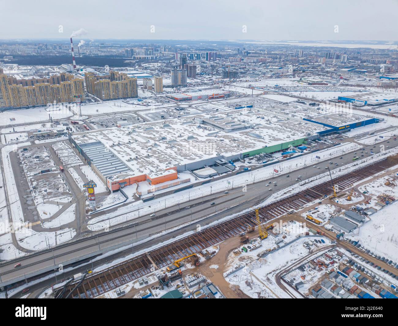 Kazan, Russia. March 31, 2022. Mega shopping center, top view. The ...