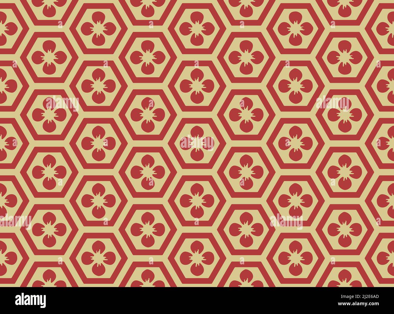 Traditional Asian hexagon pattern, seamless tiles vector design. Retro inspired oriental design, with red and gold colors Stock Vector