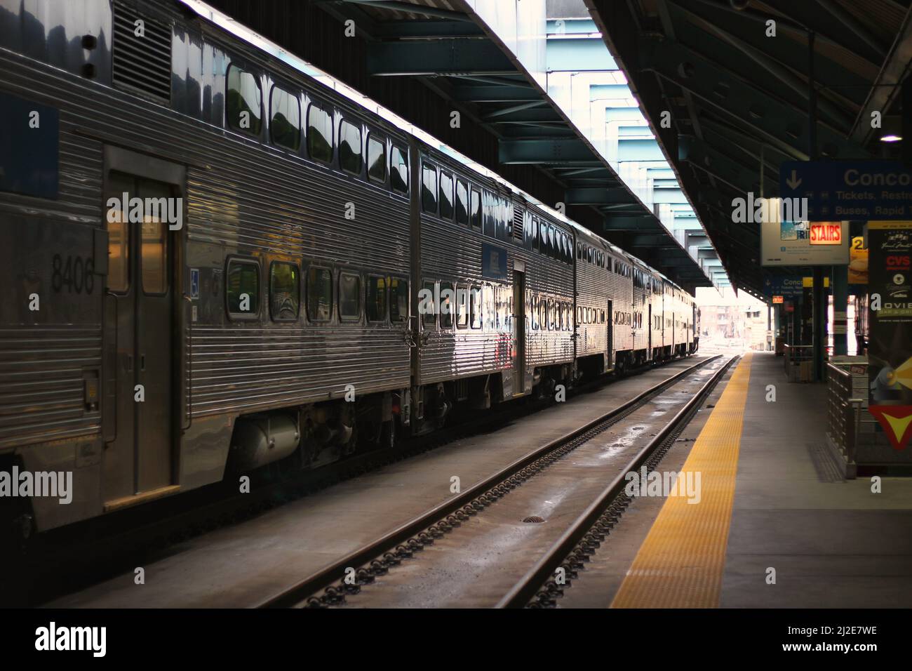 The Metra train parked at Ogilvie Train Station Stock Photo Alamy