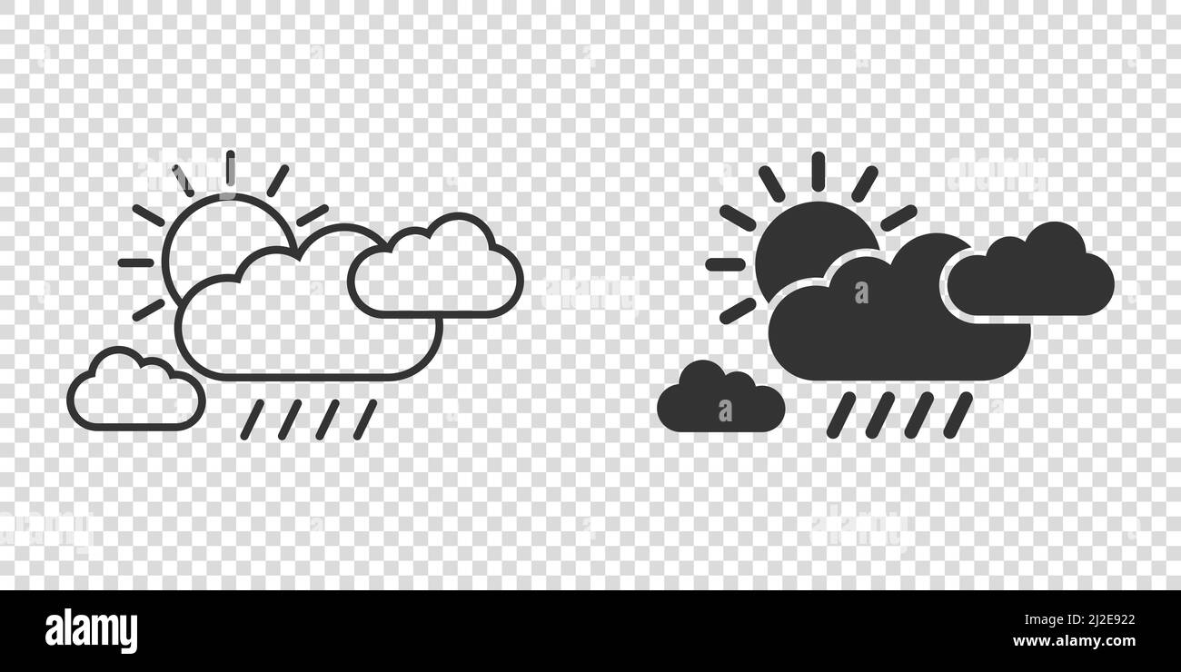 Weather icon in flat style. Sun, cloud and rain vector illustration on ...