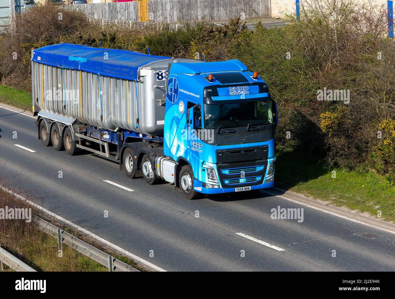 GHBP Group Ltd bulk carrier heavy goods vehicle, A12, Suffolk, England, UK Stock Photo