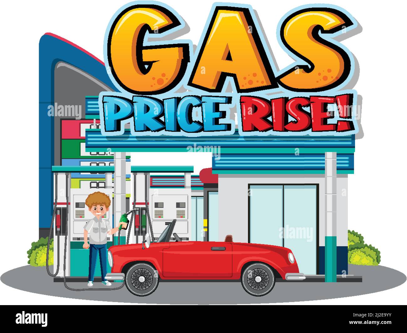 Gas station with gas price rise word logo illustration Stock Vector