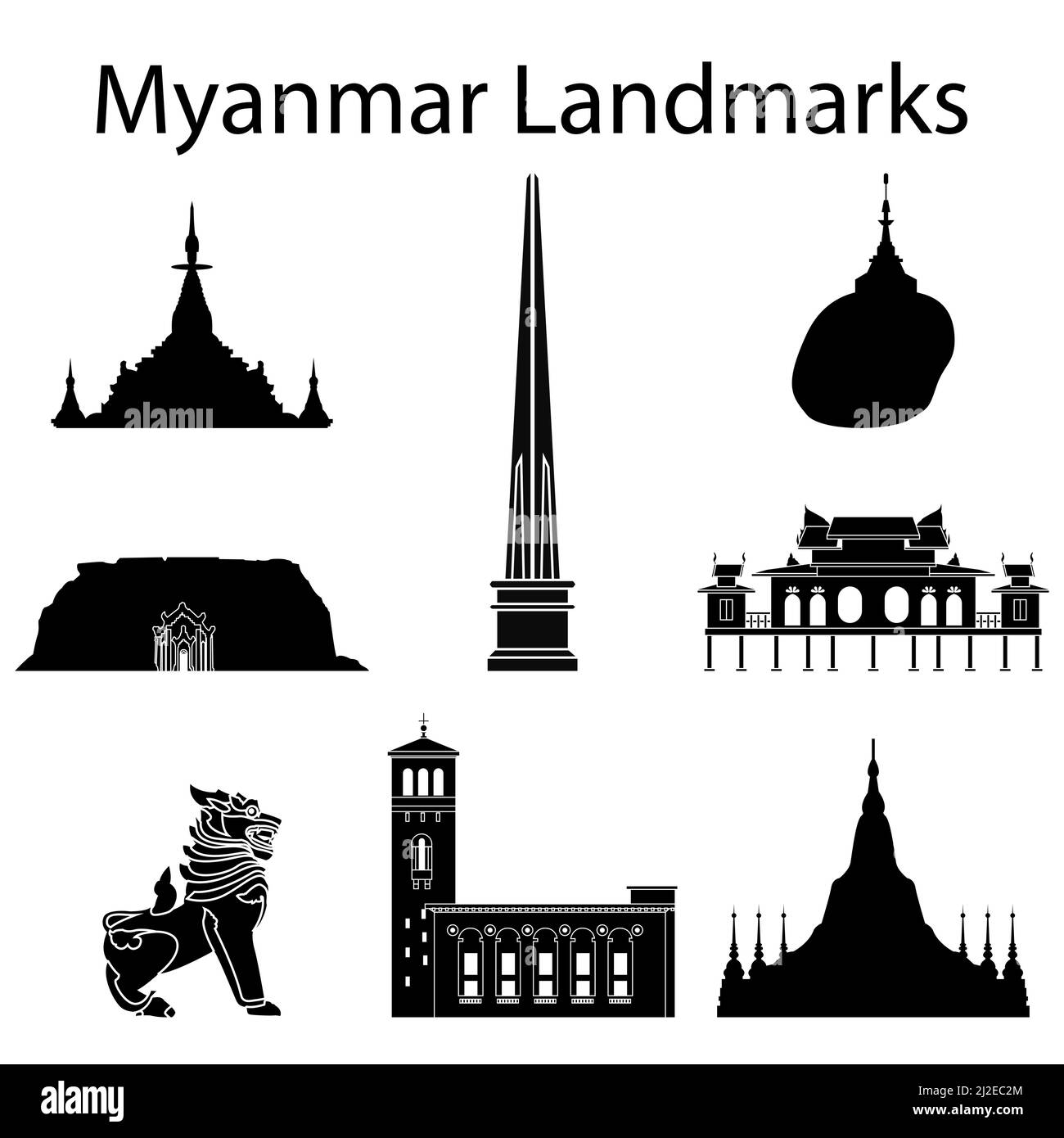 myanmar top famous landmarks silhouette style,travel and tourism,vector illustration Stock Vector