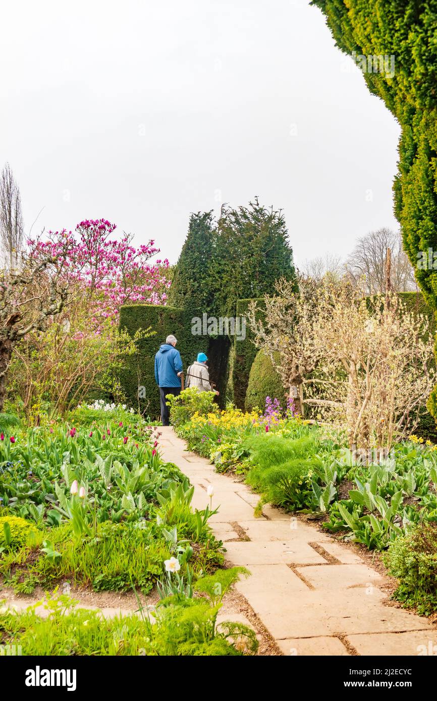 First open day of 2022, March 29th, at Great Dixter Gardens on a cloudy cool day, the colours brighten the day, East Sussex Stock Photo