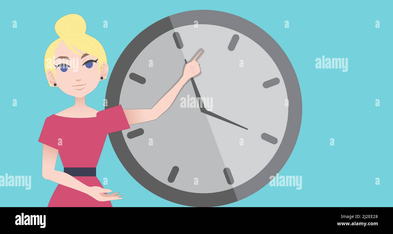Image of woman talking over clock icon Stock Photo - Alamy