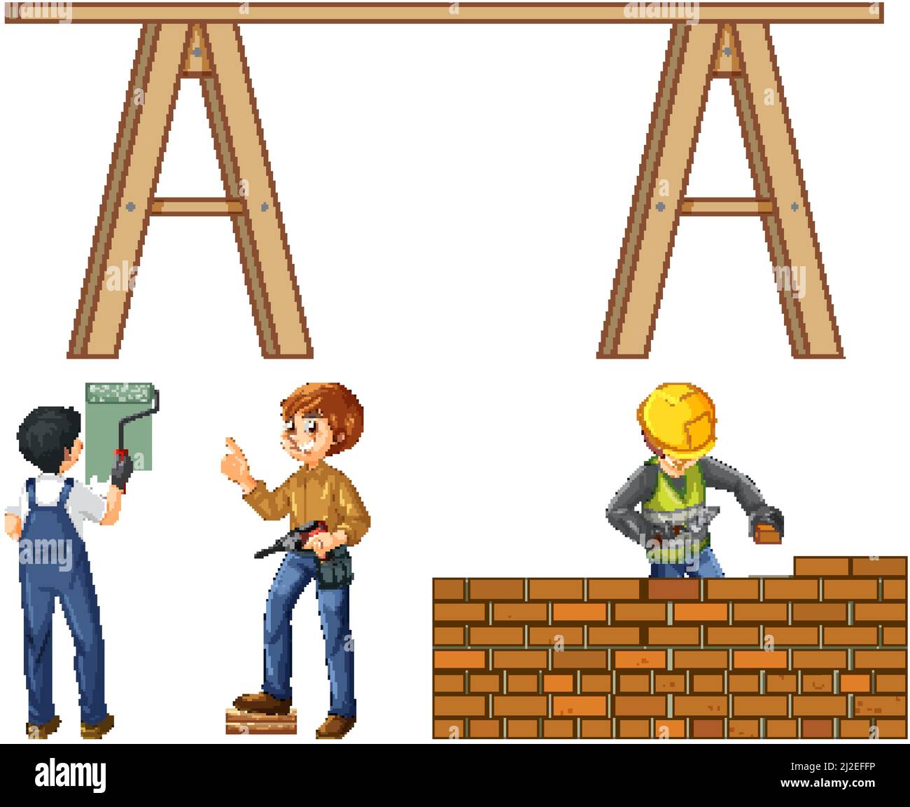 Construction worker set with men at work illustration Stock Vector ...