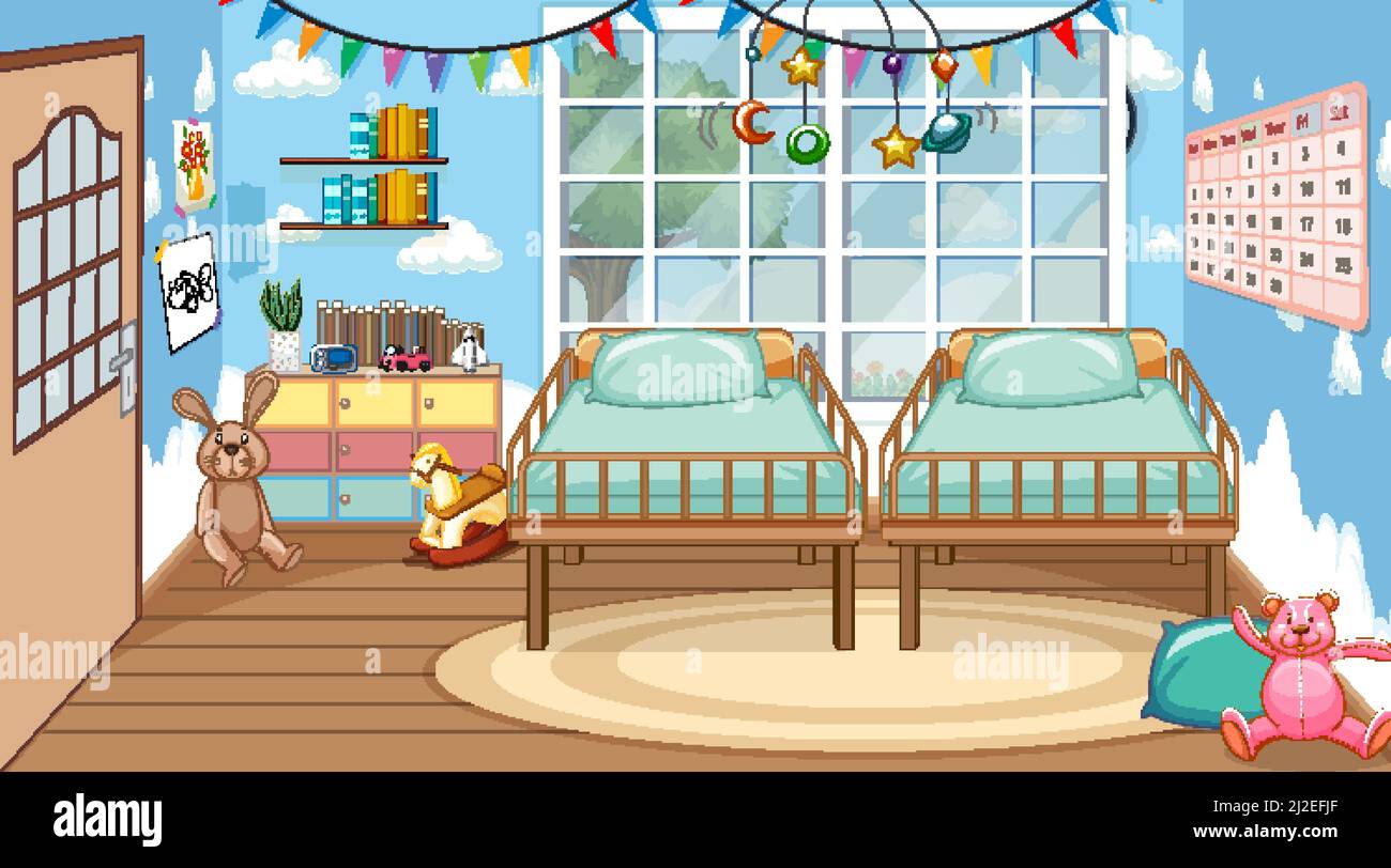 Scene with two baby beds illustration Stock Vector Image & Art Alamy