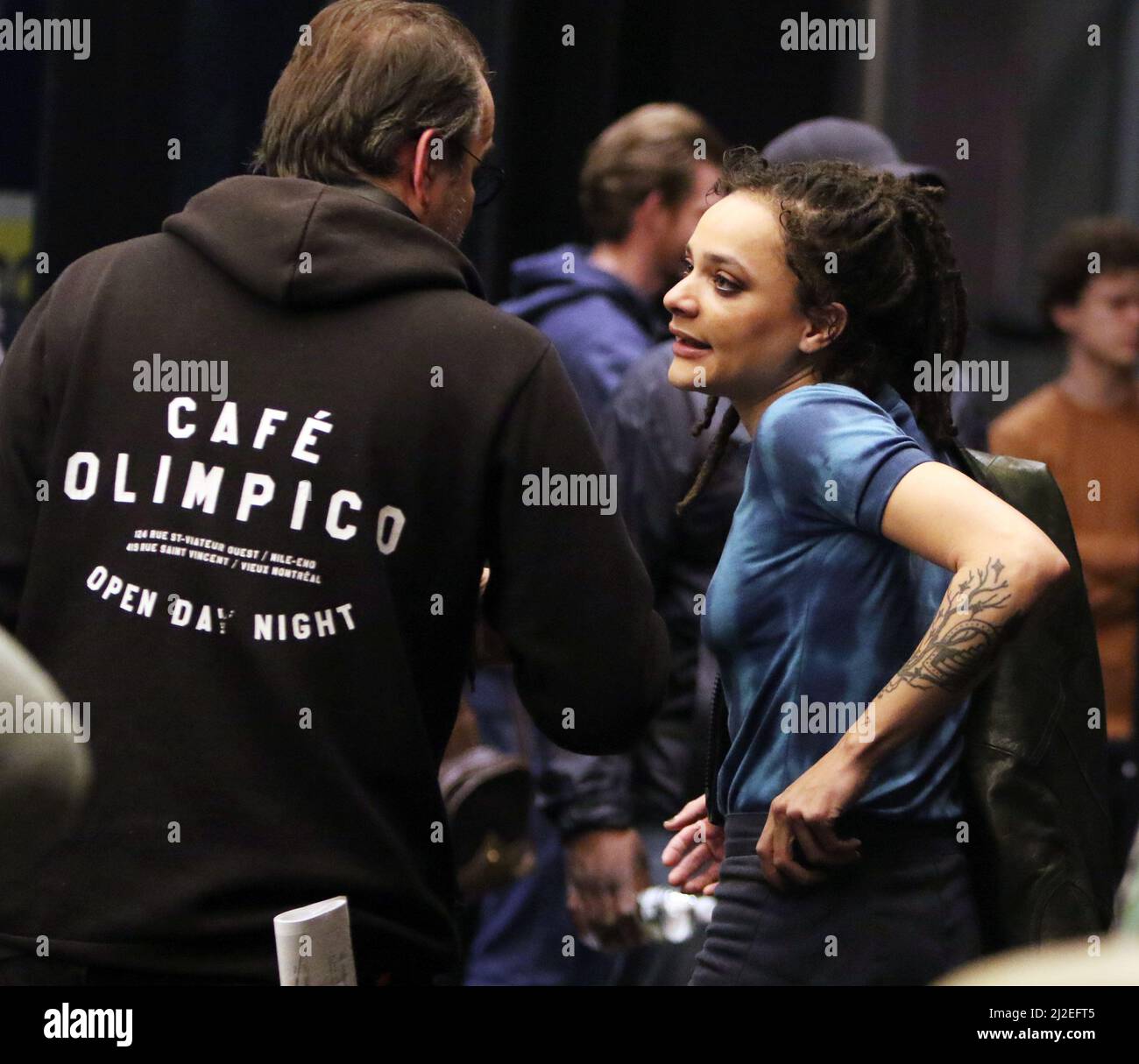 New York, USA. March 31, 2022. Sasha Lane, Kornel Mundruczo shooting on