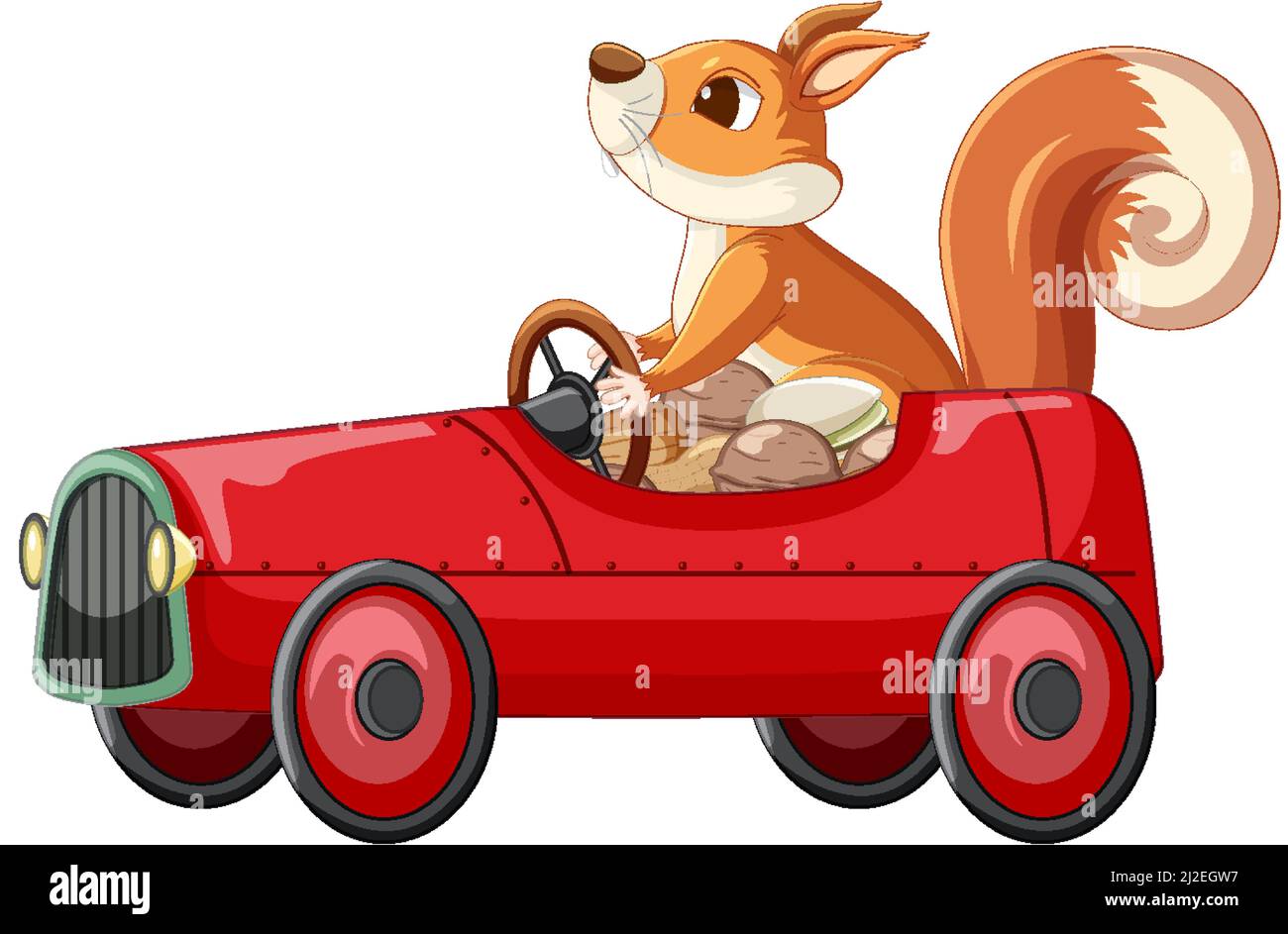 Squirrel driving red car full of nuts illustration Stock Vector Image & Art Alamy