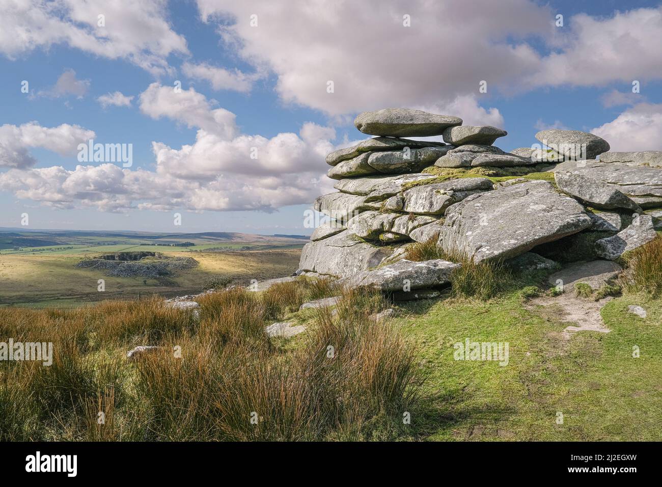 A rock formation caused by glacial action on the summit of Stowes Hill on Bodmin Moor in Cornwall. Stock Photo