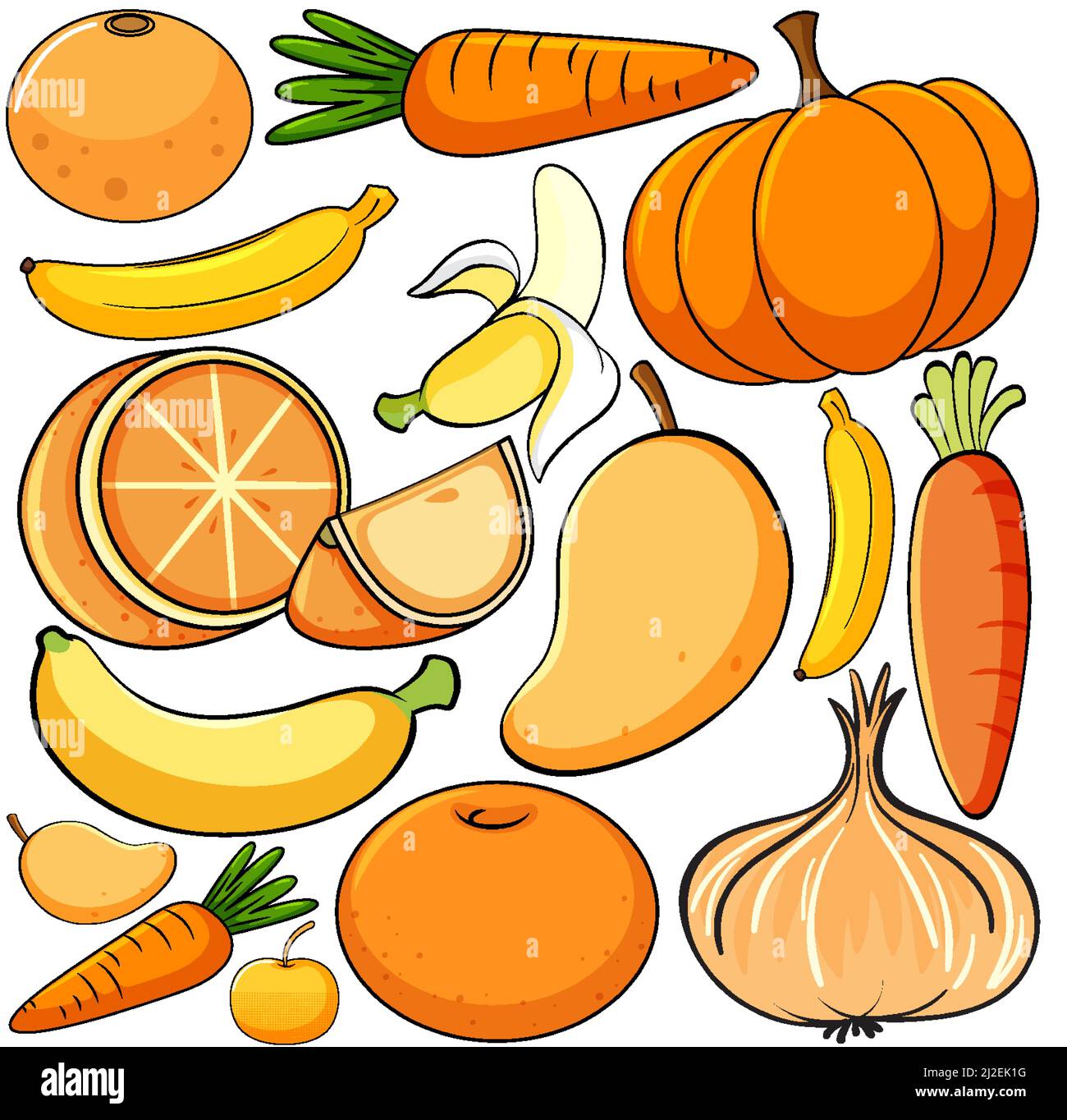 Fruits and vegetables in orange color illustration Stock Vector Image
