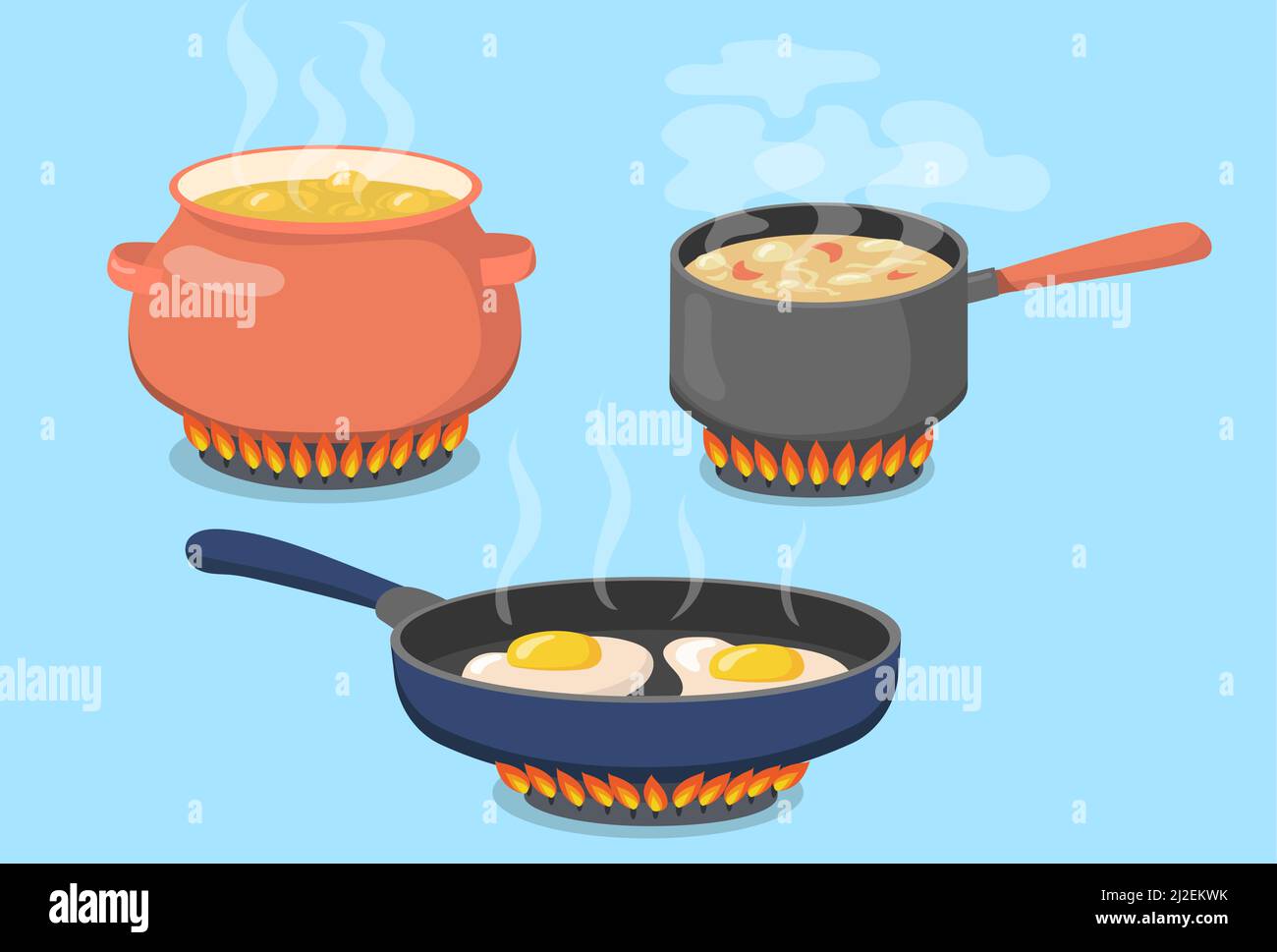 https://c8.alamy.com/comp/2J2EKWK/hot-pot-saucepan-and-pan-on-gas-stove-flat-set-for-web-design-cartoon-food-prepared-on-kitchen-isolated-vector-illustration-collection-cooking-and-2J2EKWK.jpg