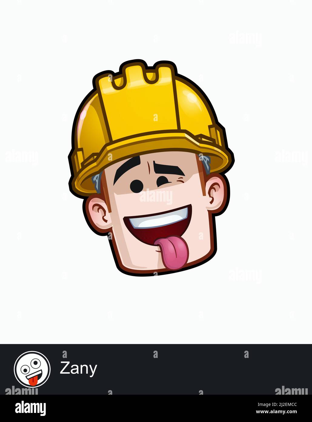 Icon of a construction worker face with Zany emotional expression. All elements neatly on well described layers and groups. Stock Vector