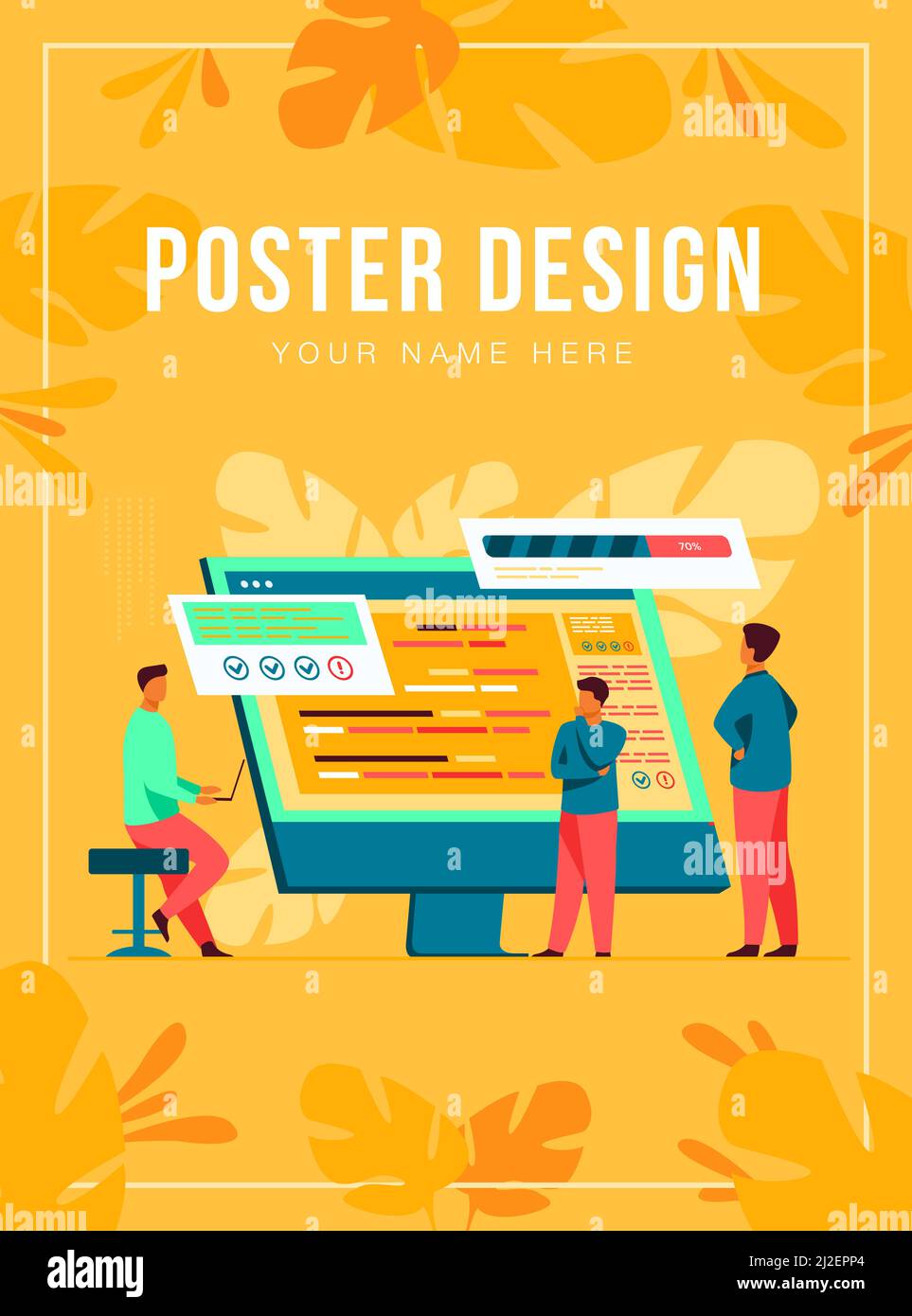 Software developers coding on computer with script. Coding, engineering, interface design flat vector illustration. Programming concept for banner, we Stock Vector