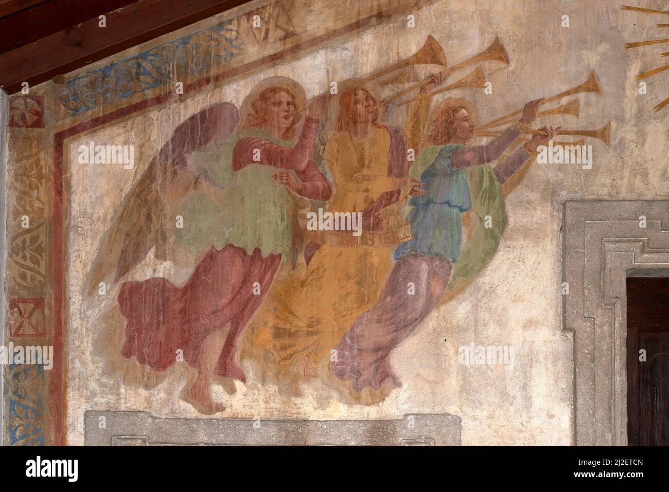 Musician angels - fresco  -  Lombard painter of XVII century  -  Verdello (Bg), Italy, church of the Deads of Rovarolo Stock Photo