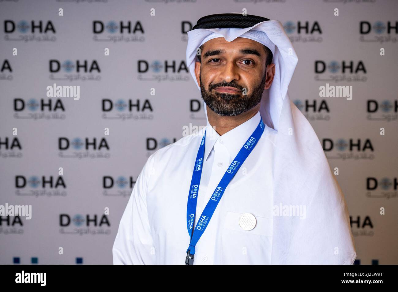 Qatar’s Secretary General at Supreme Committee for Delivery & Legacy, Hassan al Thawadi, poses at the Doha Forum in Doha, Qatar on March 26, 2022. Photo by MOFA-Balkis Press/ABACAPRESS.COM Stock Photo
