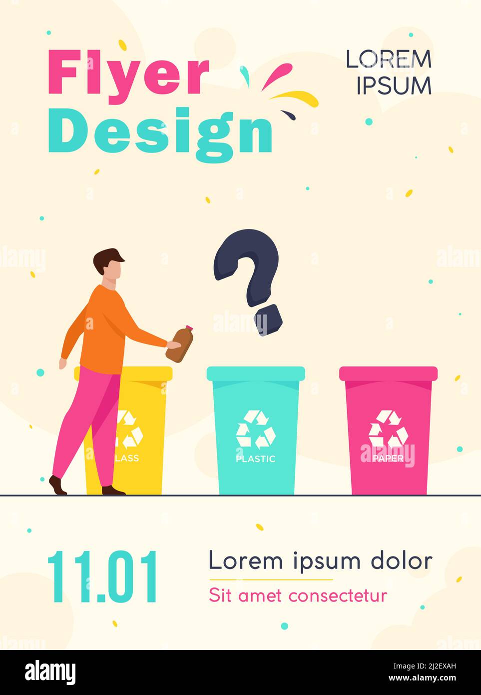 Man throwing out plastic bottle to right container. Hand, trash, waste flat vector illustration. Environment and recycling concept for banner, website Stock Vector