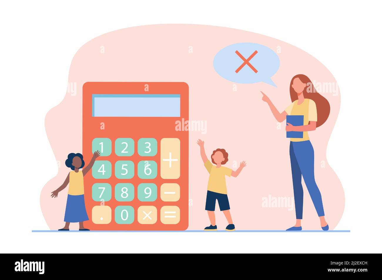 Math teacher forbidding to use calculator. Teaching, prohibition sign