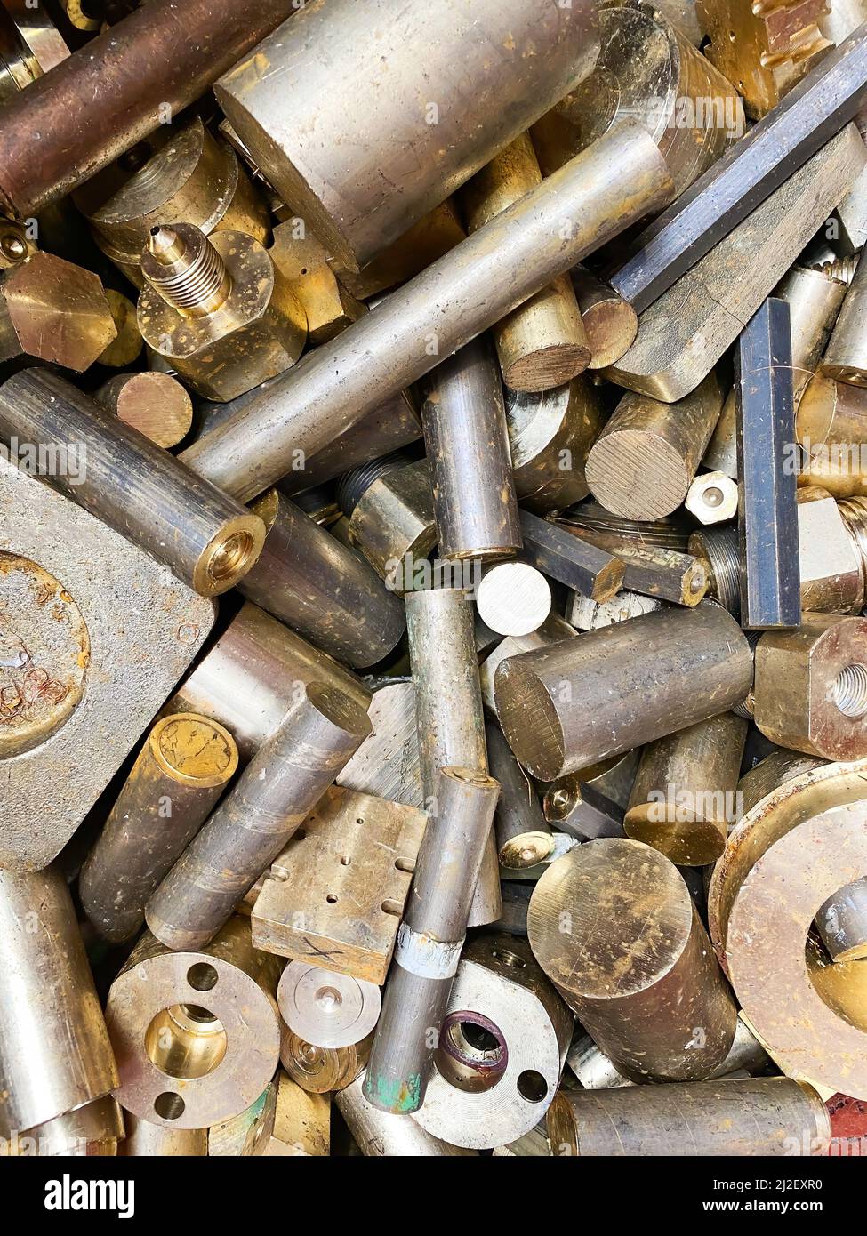 Scrap Brass Nuts and Fittings Ready To Be Recycled Stock Photo
