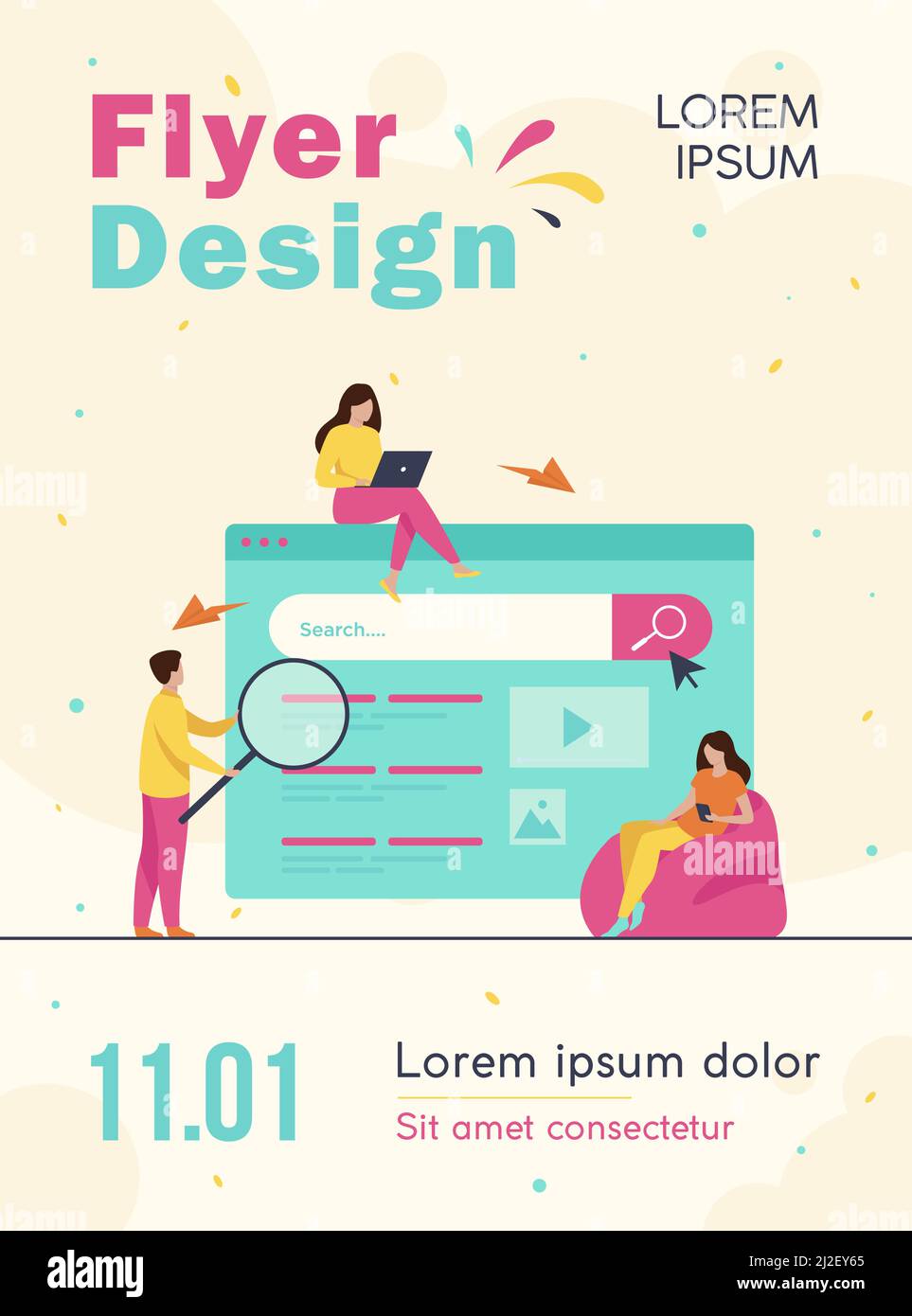 People using search box for query, engine giving result. Vector illustration for SEO work, SERP, online promotion, content marketing concept Stock Vector