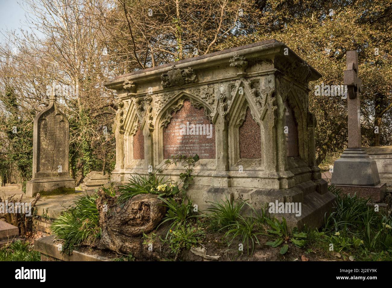 Mausoleum in Norwood's overgrown Victorian Cemetery. Stock Photo