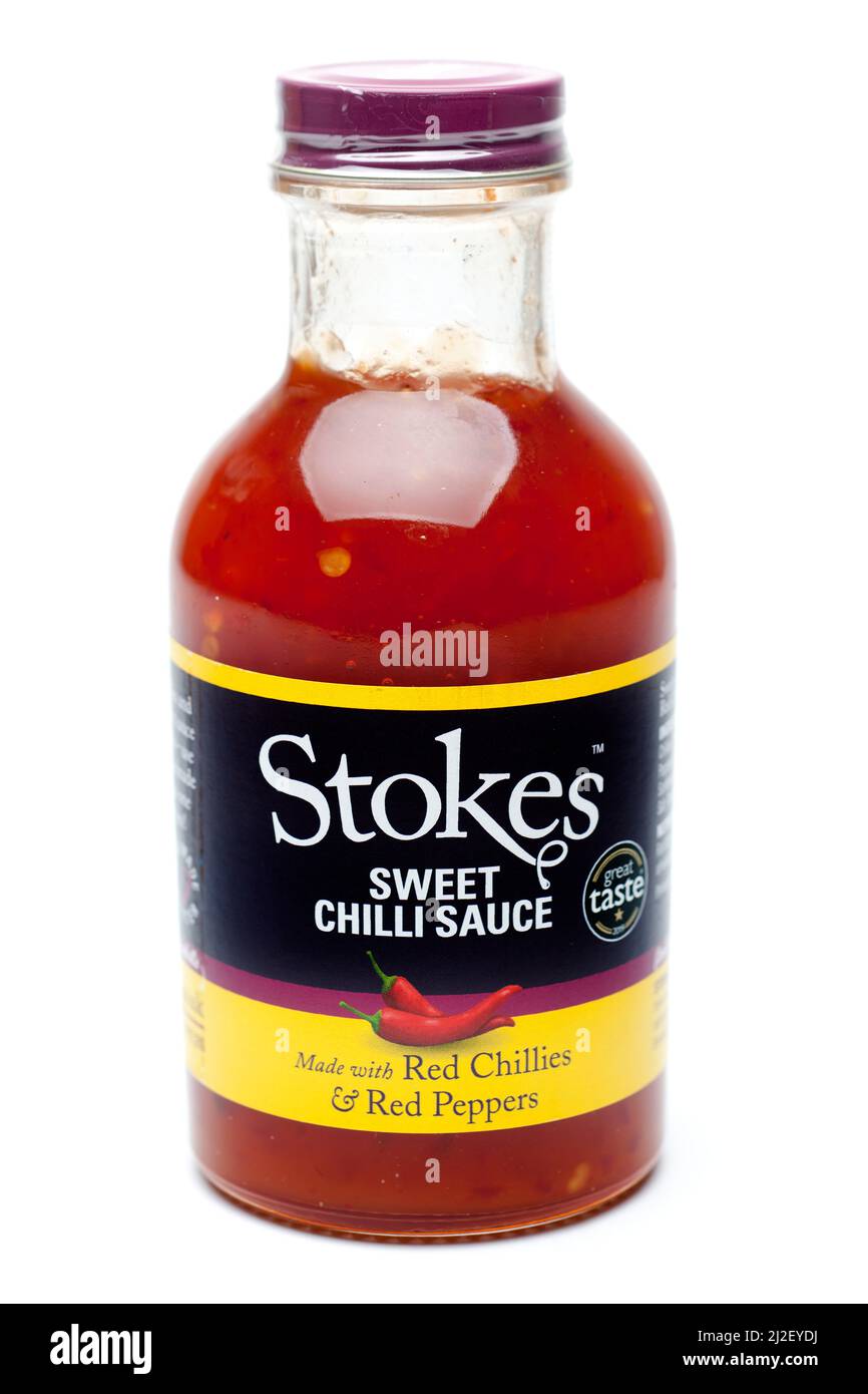 Bottle of Stokes Sweet Chilli Sauce made with  Red Chillies and Red Peppers Stock Photo