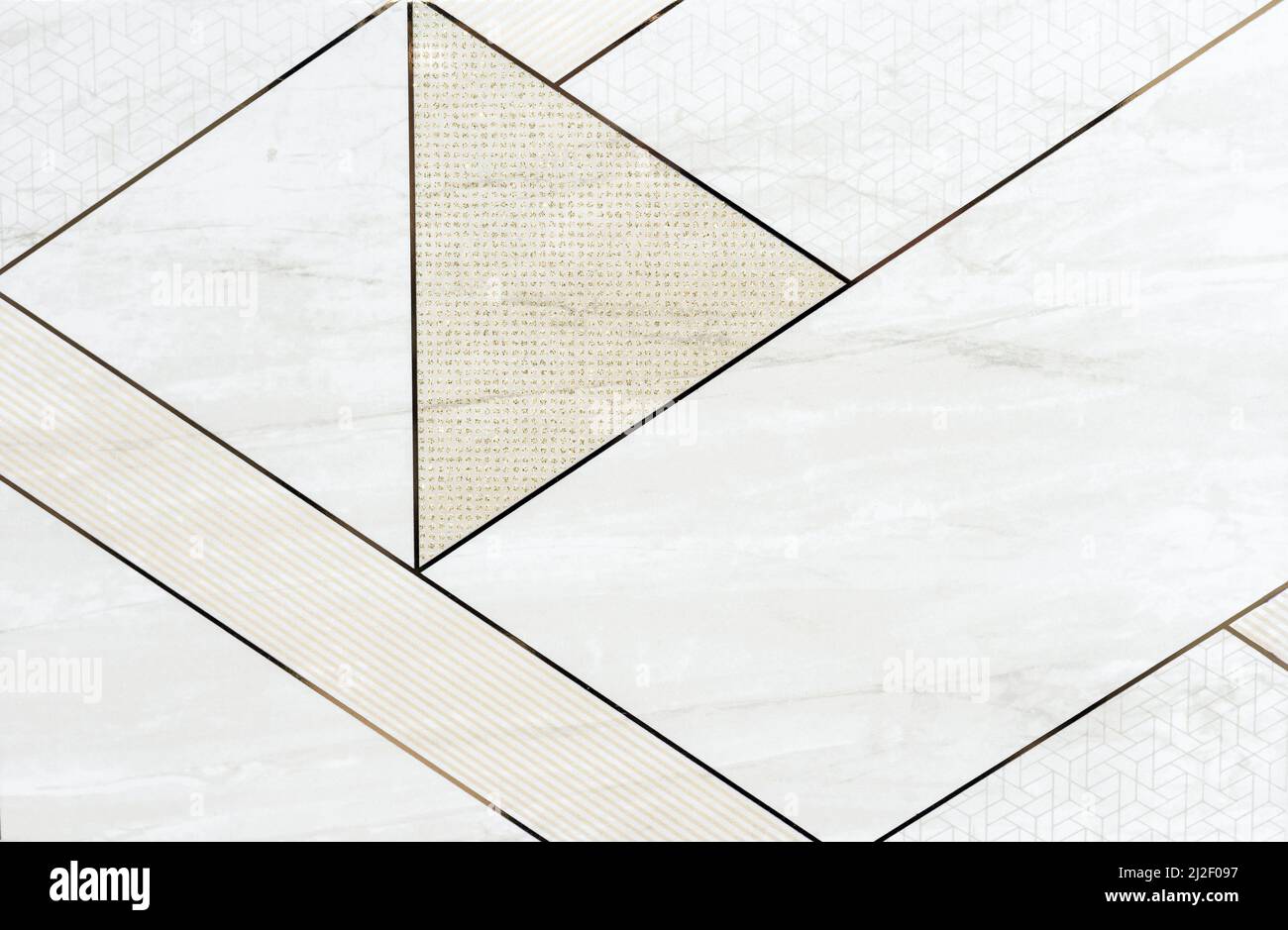 Ceramic tiles with geometric patterns and marble texture. Stock Photo