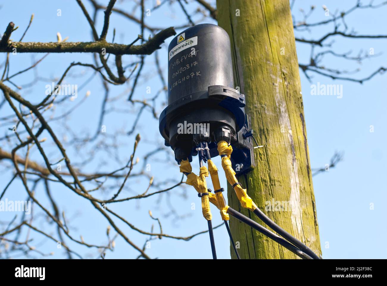 Openreach fiber optic cable FTTP Node in a rural location Stock Photo